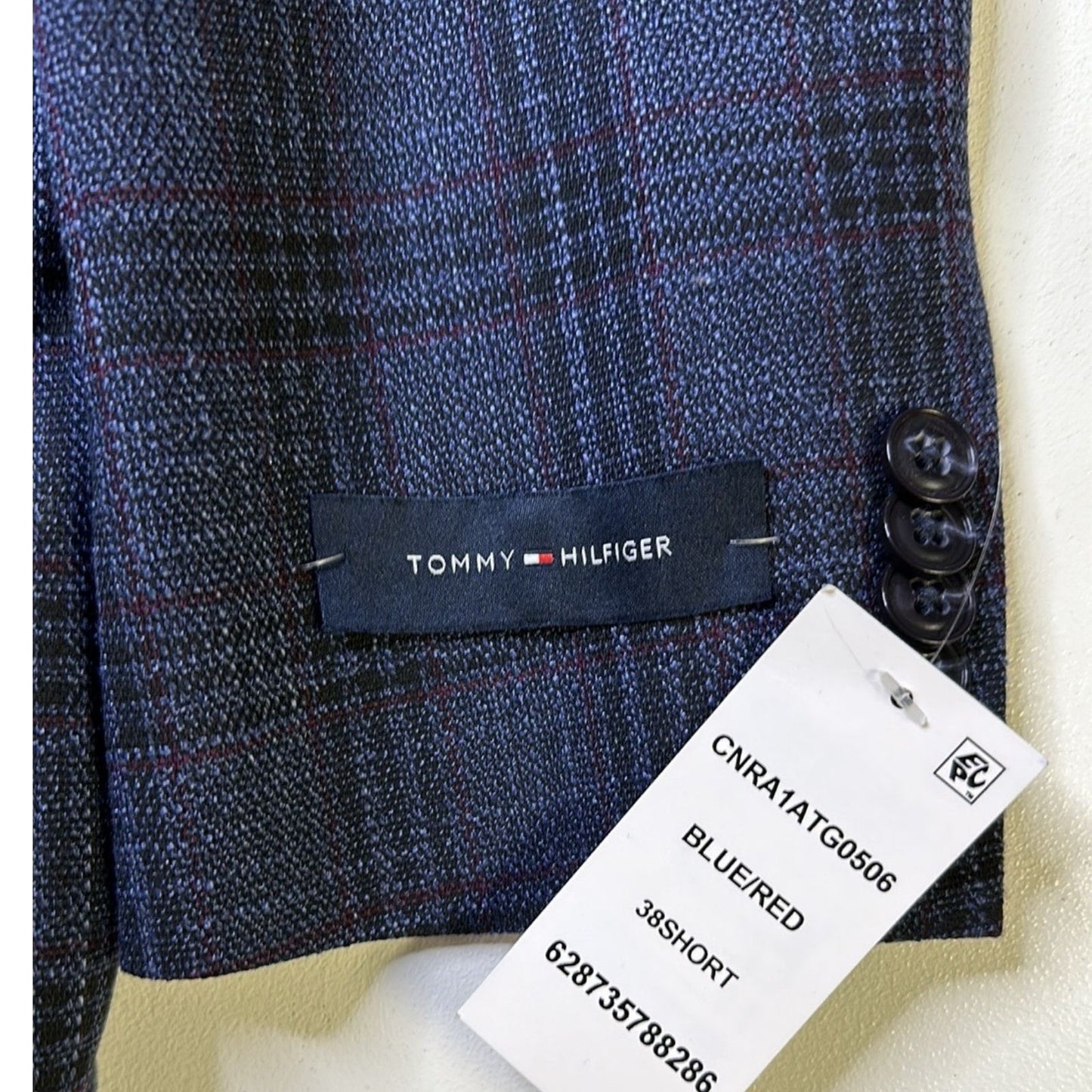 38 Short - Tommy Hilfiger Modern Fit Stretch Sport Coat Blazer Navy Blue Red Check - Looking For This Size In Blazers, Suits, Or Other Items -  Message Us - We Are Glad To Assist. Canali To Carhartt & Everything In Between For The Well Dressed Modern Man