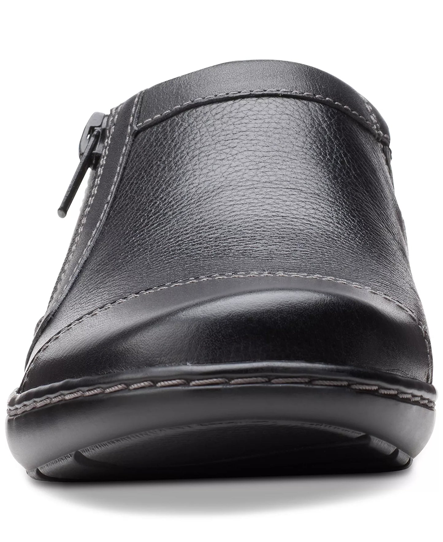 Clarks Cora Giny Loafer Women's 6.5 WIDE Flats Black Leather Slip On Ortholite Cushioned With Zip Closure