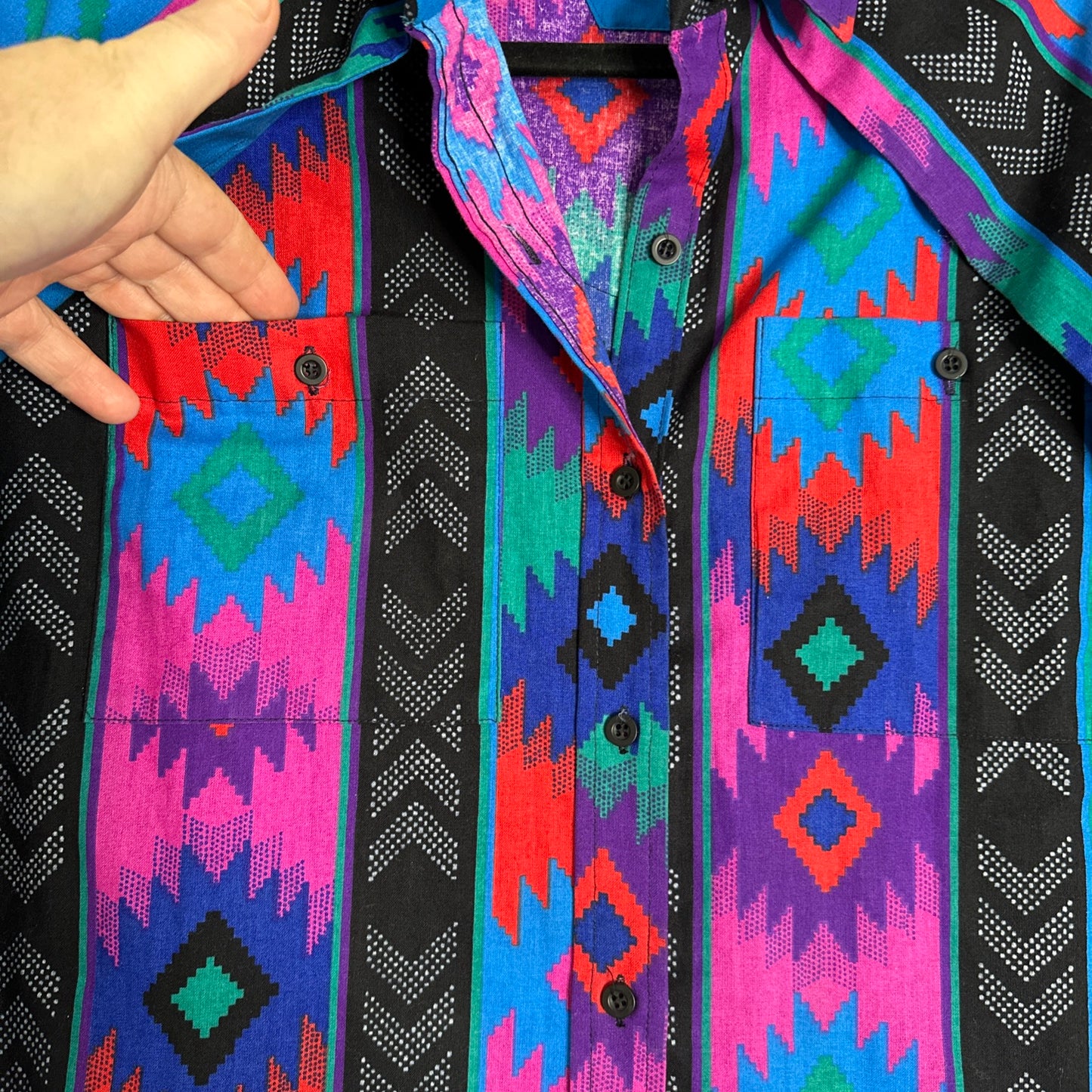 Vintage Roper Frontier Series Womens Southwestern Aztec Geometric Motif Button Front Top Size Large