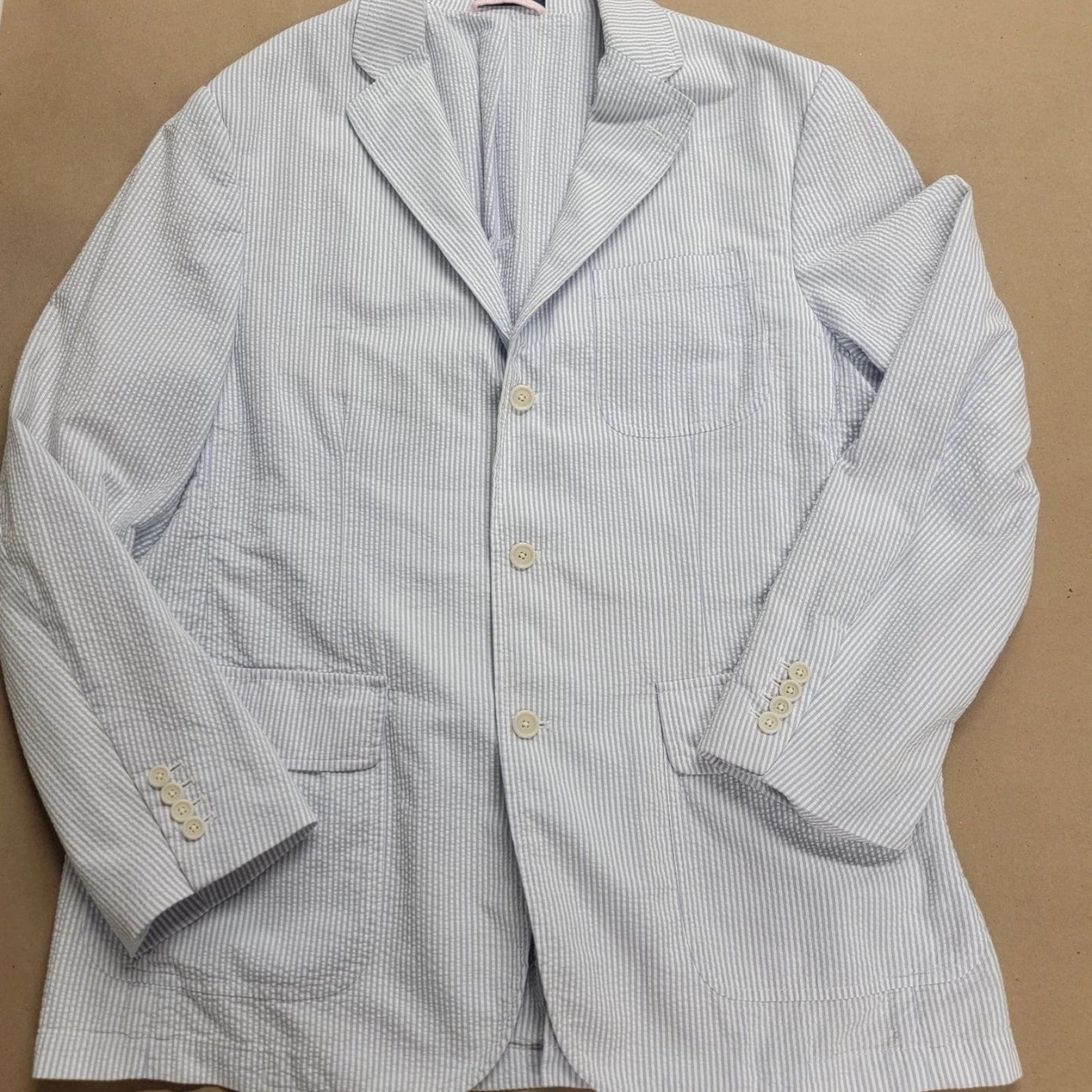 Polo Ralph Lauren Men's Seersucker Sport Coat Blazer Blue & White Size Large - 42 Chest