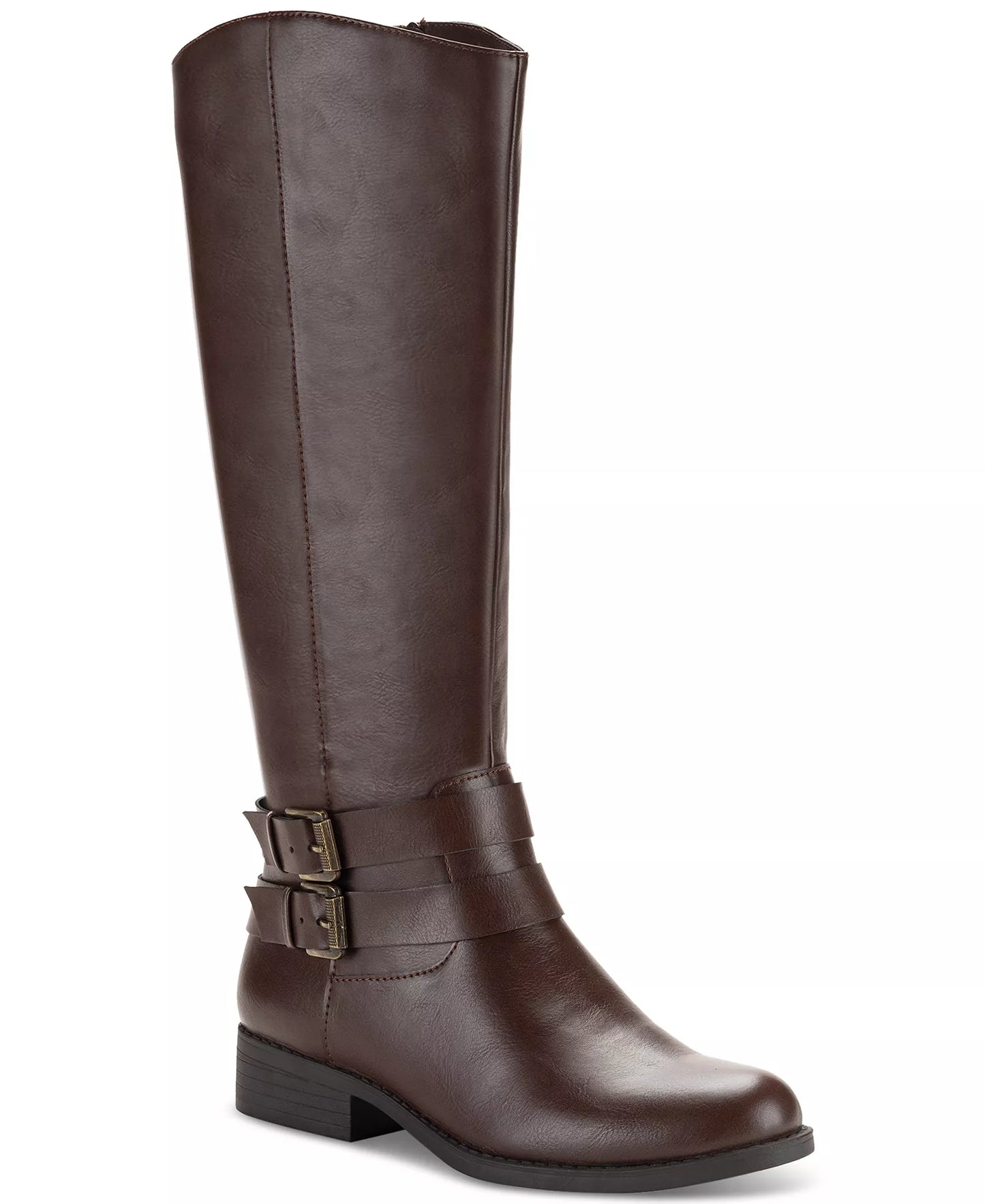 Style & Co. Maliaa Buckled  Riding Boots Women's 10.5 M - WIDE CALF  Faux Leather Brown