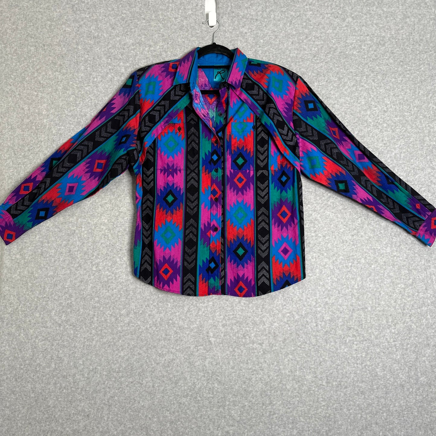 Vintage Roper Frontier Series Womens Southwestern Aztec Geometric Motif Button Front Top Size Large