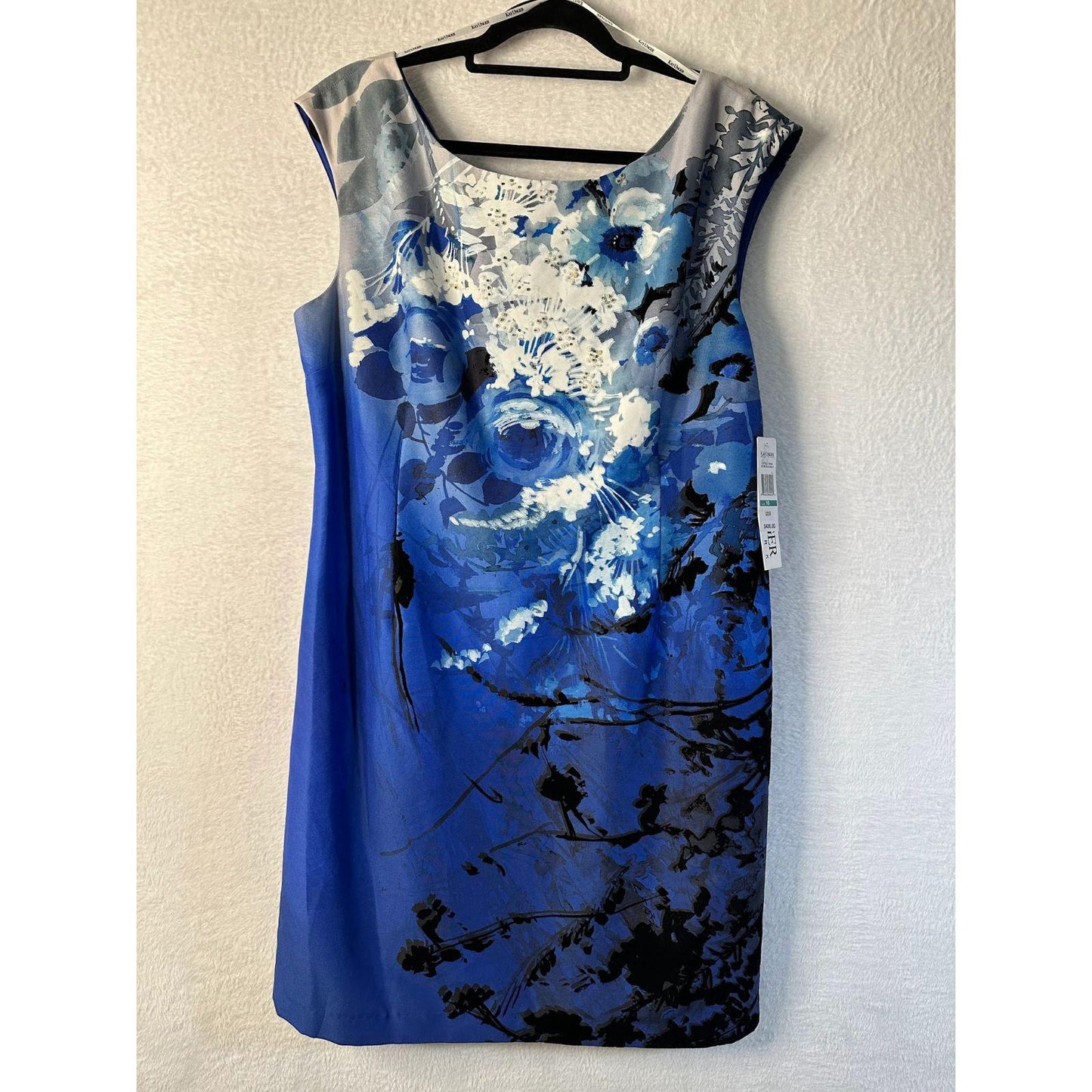 Kay Unger Abstract Floral Velvet Sheath Dress Silk Blend Women's Size 16