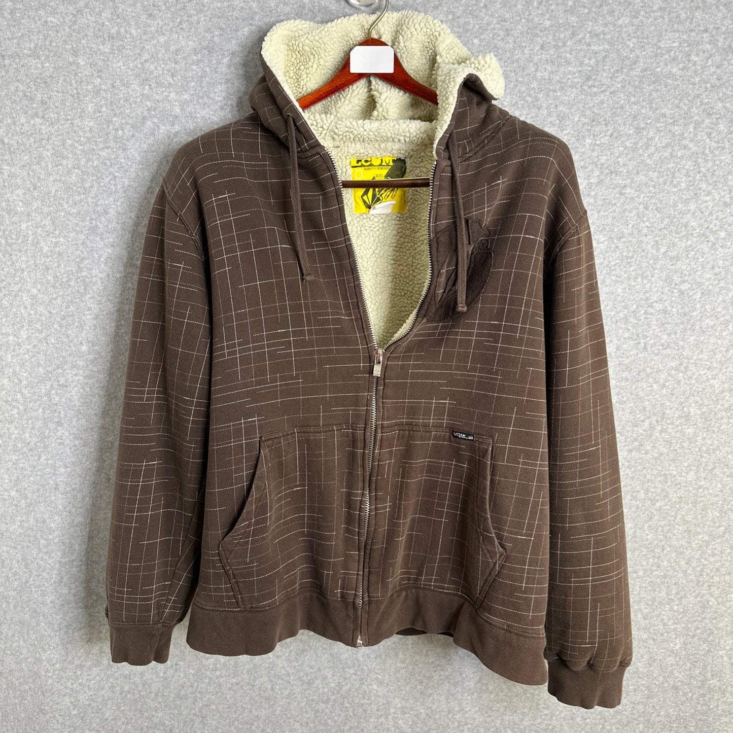 Volcom Vintage Men's Brown Fleece Geometric Graphic Print Zippered Hoodie Mens XXL