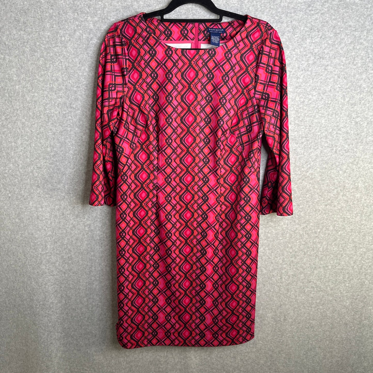 Doncaster Collection Women's Geometric Pattern 3/4 Sleeve Shift Dress Size 8