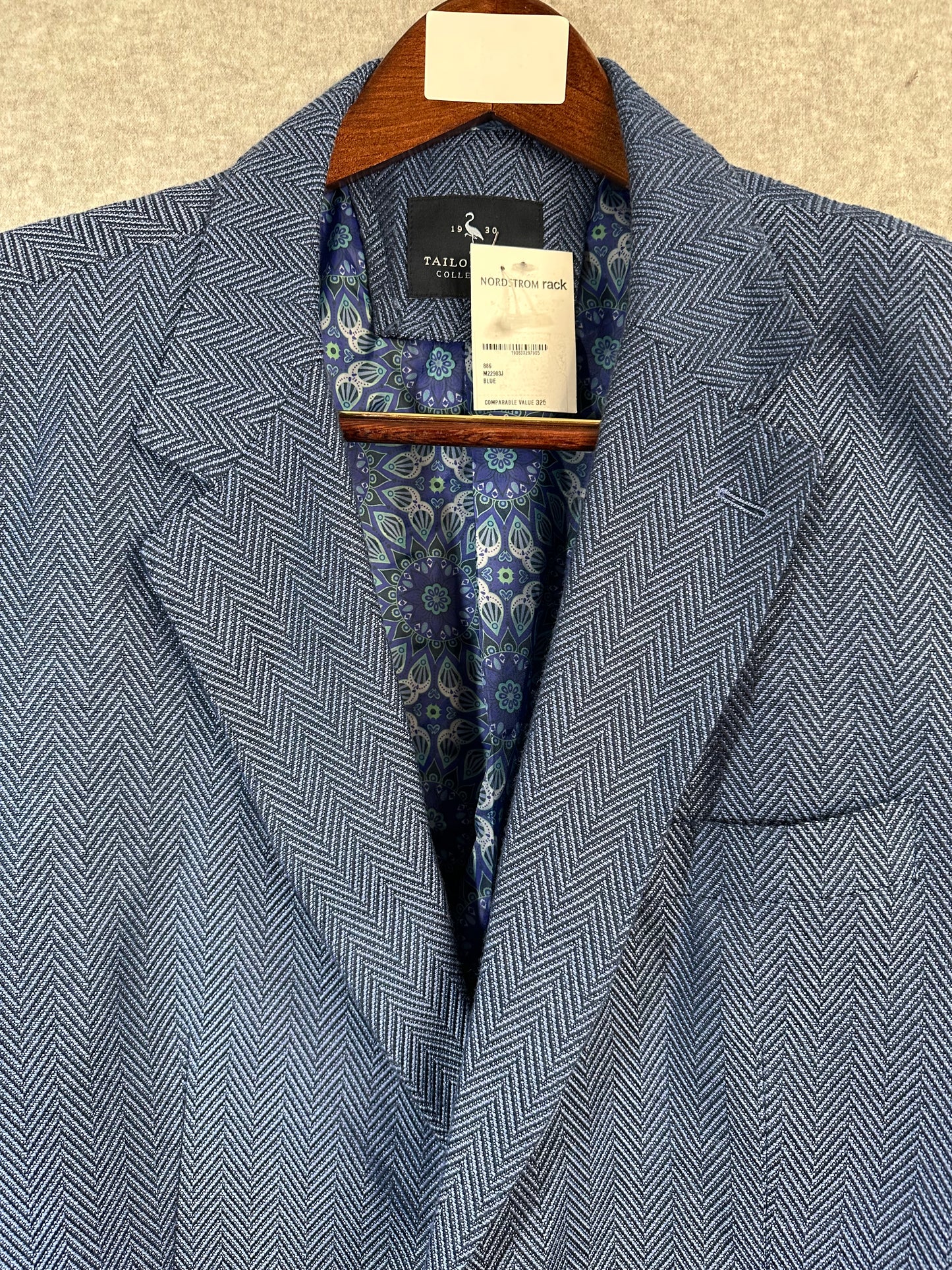Tailorbyrd Men's Sportcoat Blazer Blue Herringbone 48 Long