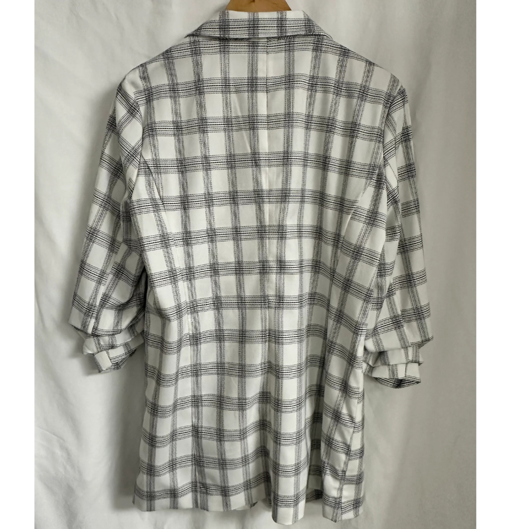 Rachel Zoe Plaid Blazer Women's Medium Relaxed Oversized Ruched 3/4 Sleeve Black And White
