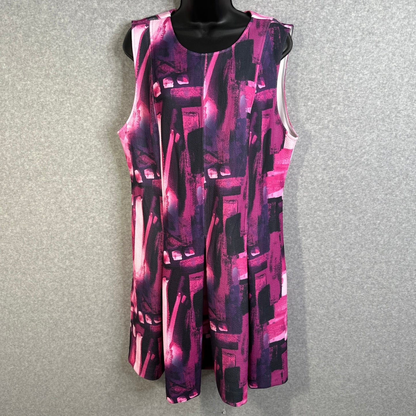 Natori Brushstroke Magenta Pleated Fit & Flare Dress Women's Size 16
