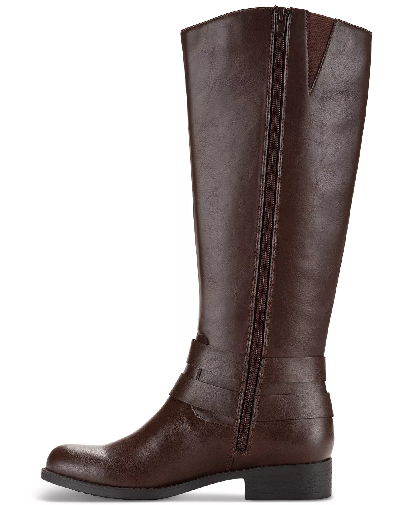 Style & Co. Maliaa Buckled  Riding Boots Women's 10.5 M - WIDE CALF  Faux Leather Brown