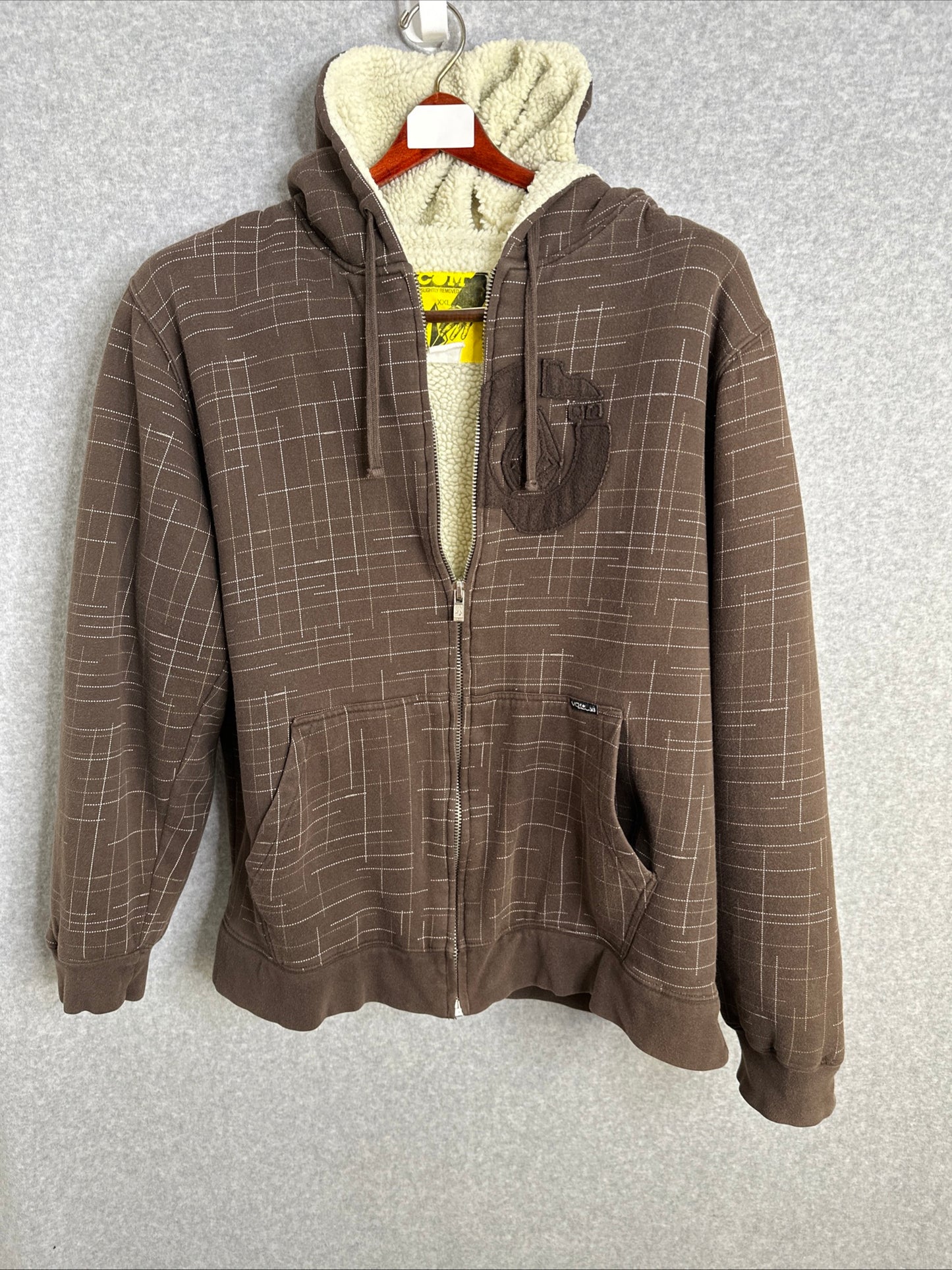 Volcom Vintage Men's Brown Fleece Geometric Graphic Print Zippered Hoodie Mens XXL