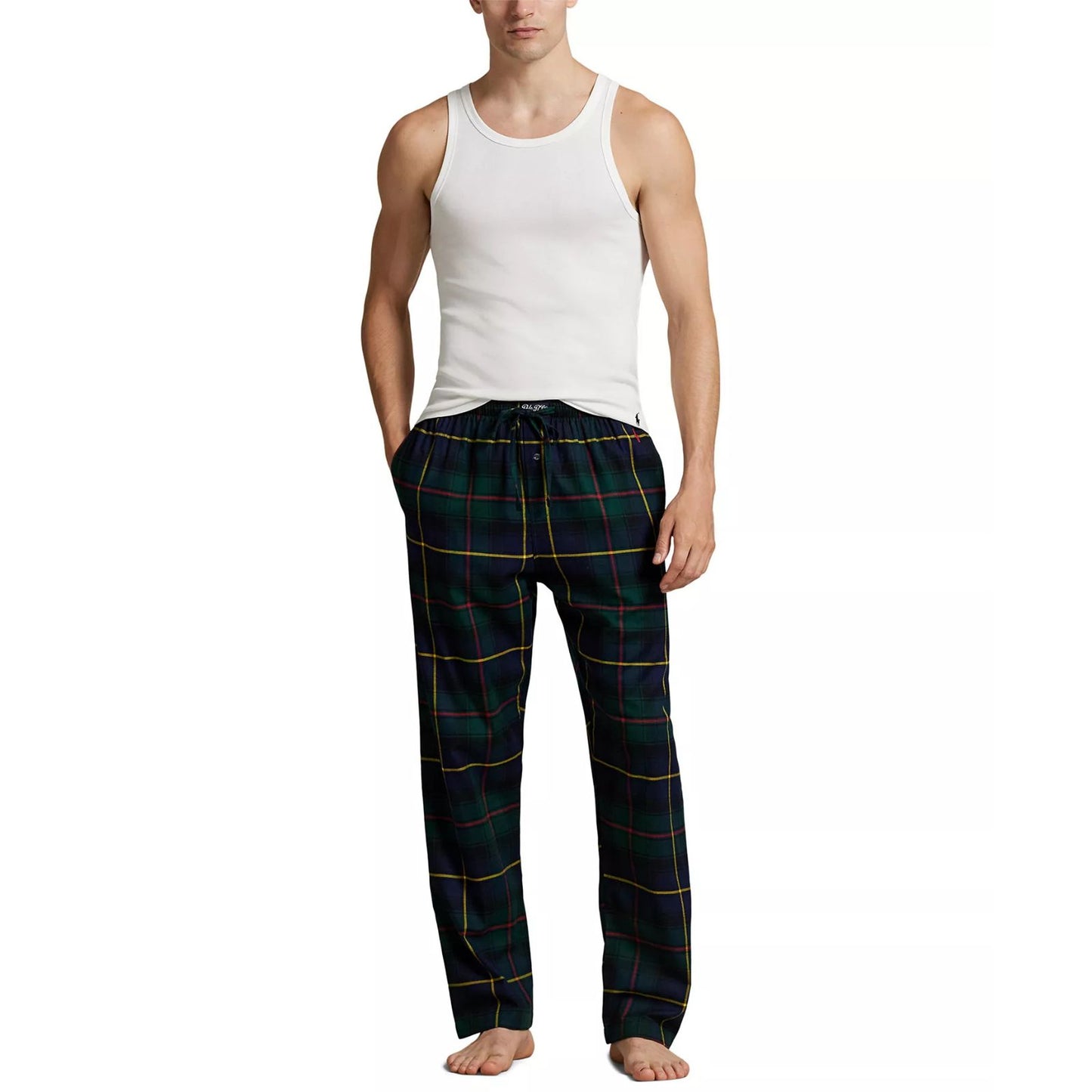 Polo Ralph Lauren Pajama Pants Mens's Medium Stewart Plaid Green Gold Blue Red Black