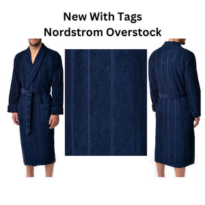 Sz.2XT/3XT  Men's Big & Tall Majestic International Ultra Lux Jacquard Shawl Robe Color Marine Blue Retail $160.00