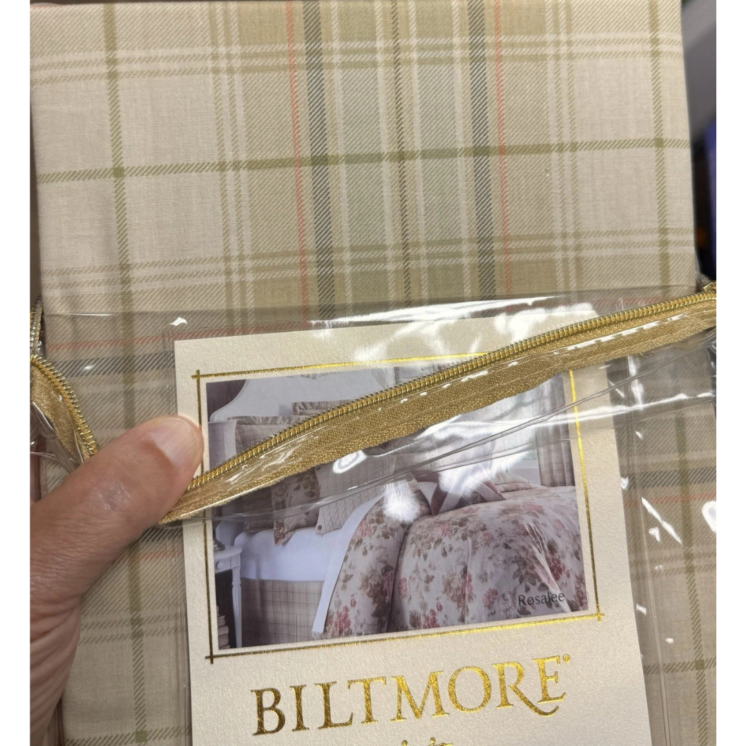 Biltmore Estate Euro Sham 26" Plaid 2" Flange Rosalee Pattern Bundle Of Three