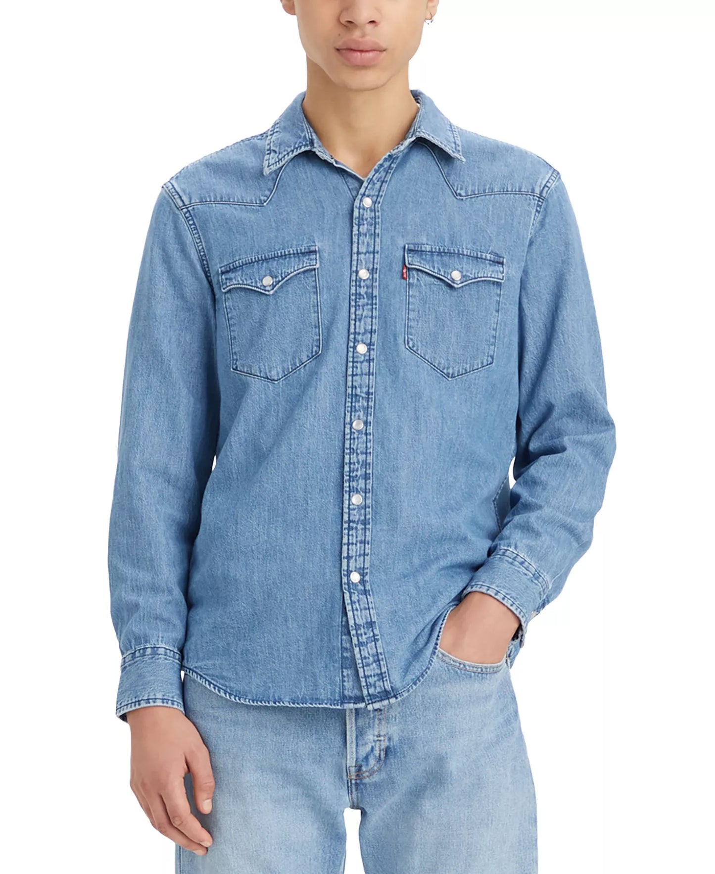 Levi's Western Medium Wash Denim Pearl Snap Button-Up Shirt Men's XXL