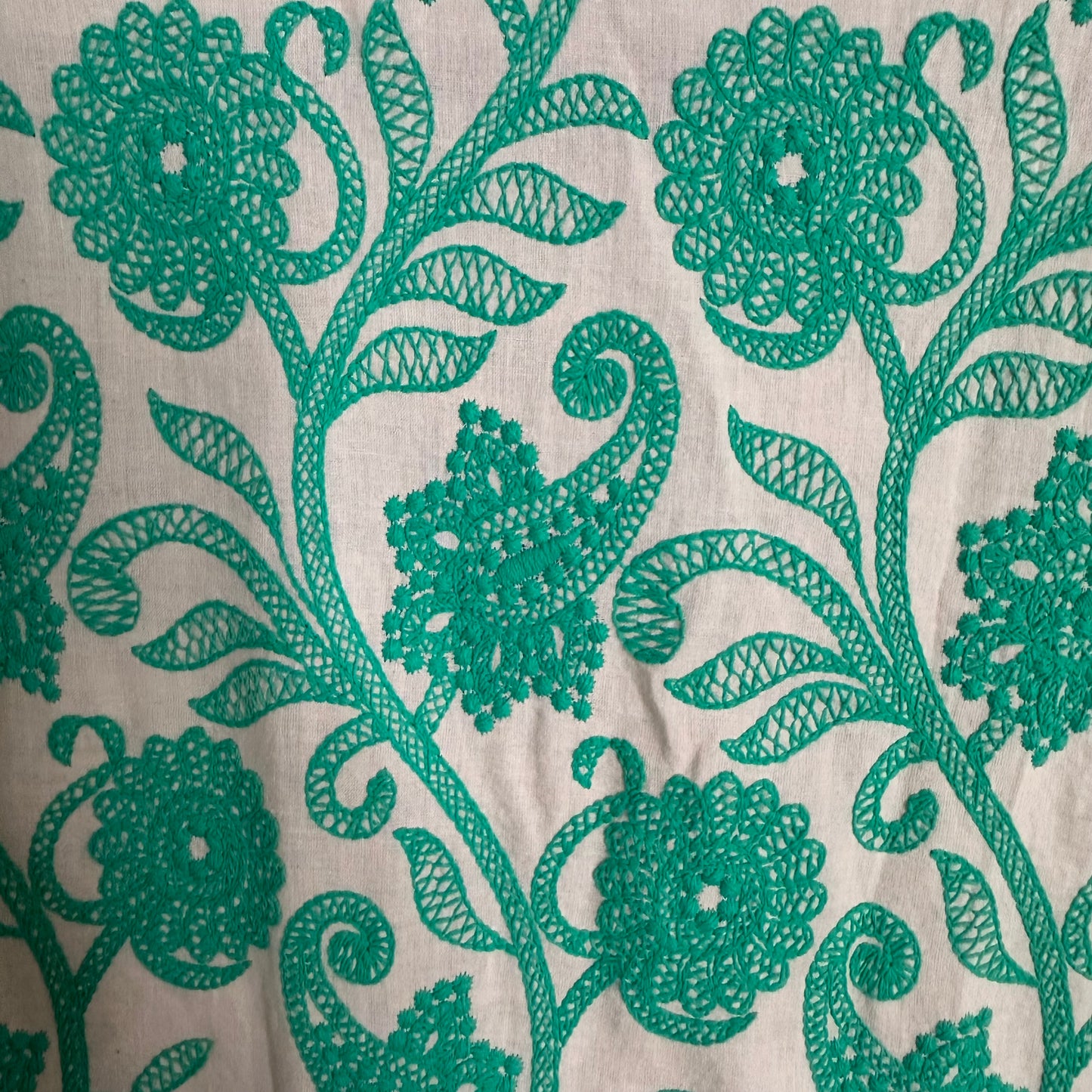 J. Jill Embroidered A-Line Midi Shirtdress Women's Small 3/4 Sleeve Pockets French Beige & Aquamarine