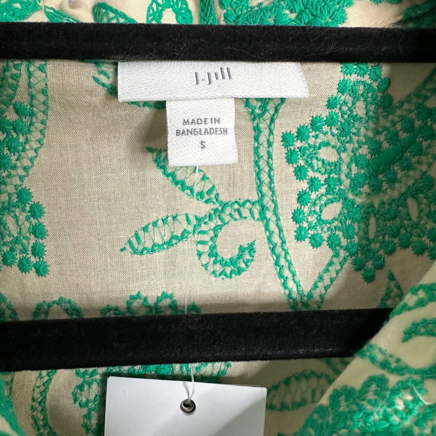 J. Jill Embroidered A-Line Midi Shirtdress Women's Small 3/4 Sleeve Pockets French Beige & Aquamarine