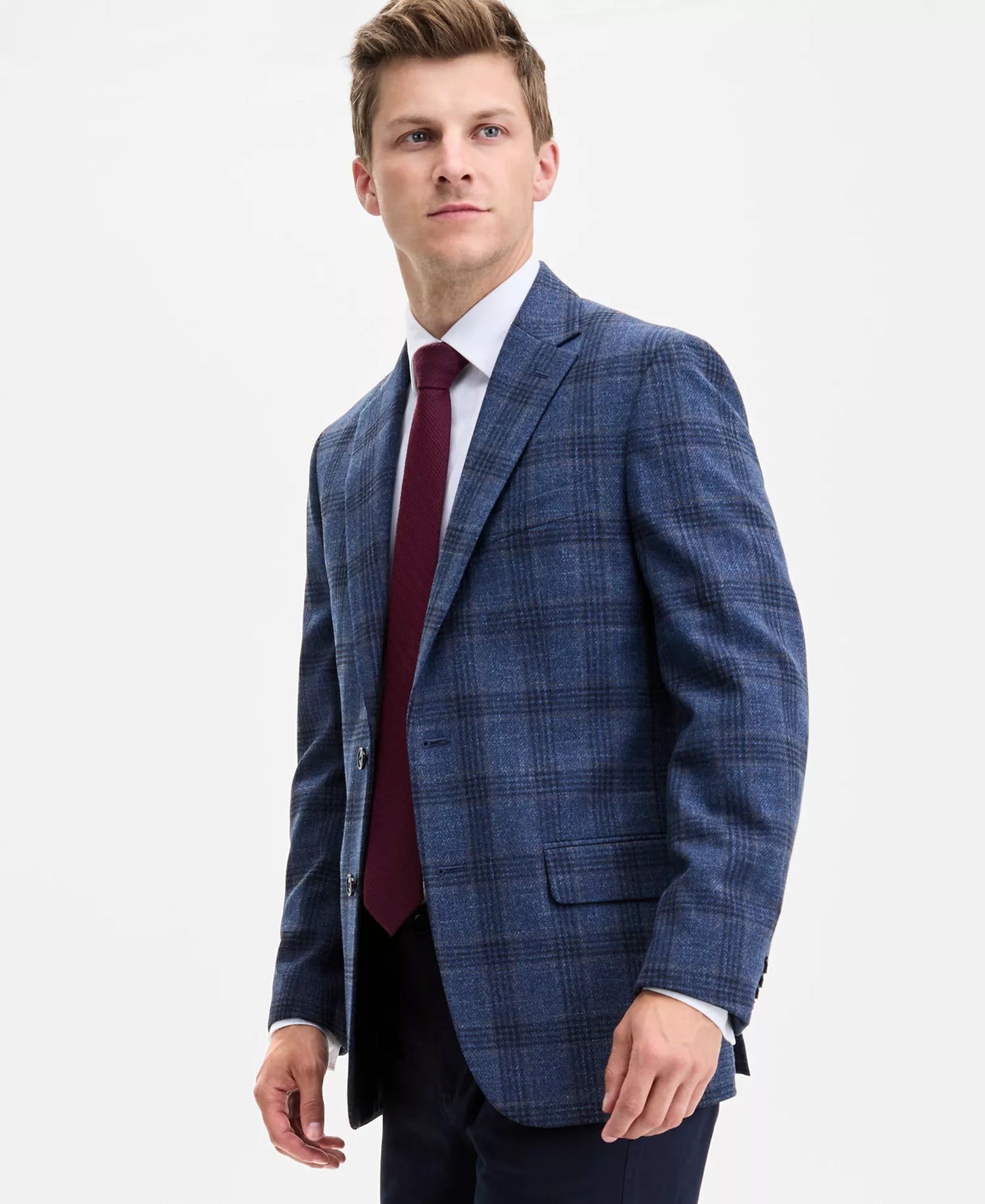 38 Short - Tommy Hilfiger Modern Fit Stretch Sport Coat Blazer Navy Blue Red Check - Looking For This Size In Blazers, Suits, Or Other Items -  Message Us - We Are Glad To Assist. Canali To Carhartt & Everything In Between For The Well Dressed Modern Man