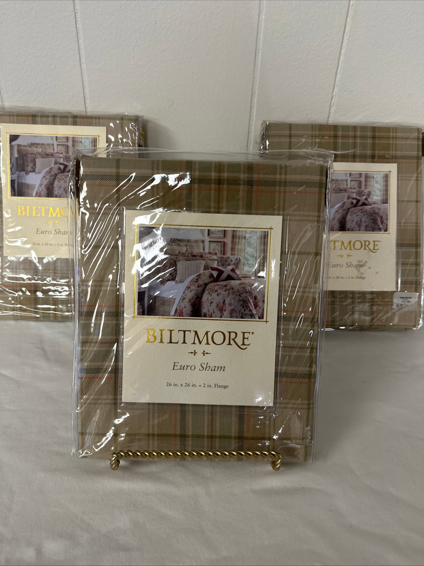 Biltmore Estate Euro Sham 26" Plaid 2" Flange Rosalee Pattern Bundle Of Three