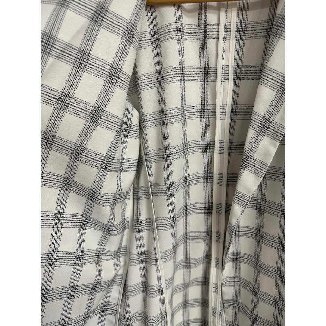 Rachel Zoe Plaid Blazer Women's Medium Relaxed Oversized Ruched 3/4 Sleeve Black And White