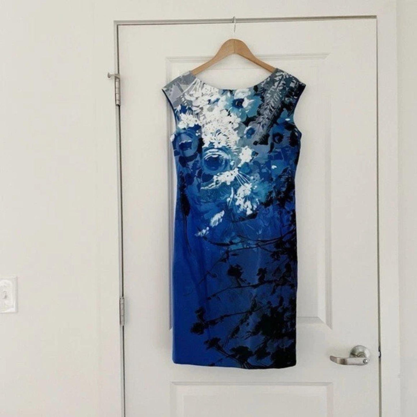 Kay Unger Abstract Floral Velvet Sheath Dress Silk Blend Women's Size 16