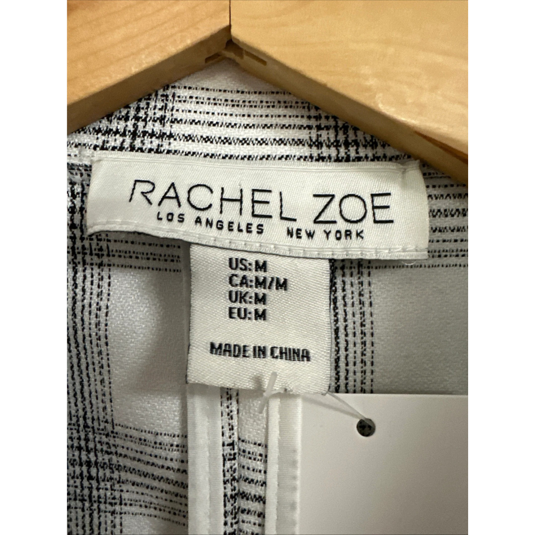 Rachel Zoe Plaid Blazer Women's Medium Relaxed Oversized Ruched 3/4 Sleeve Black And White