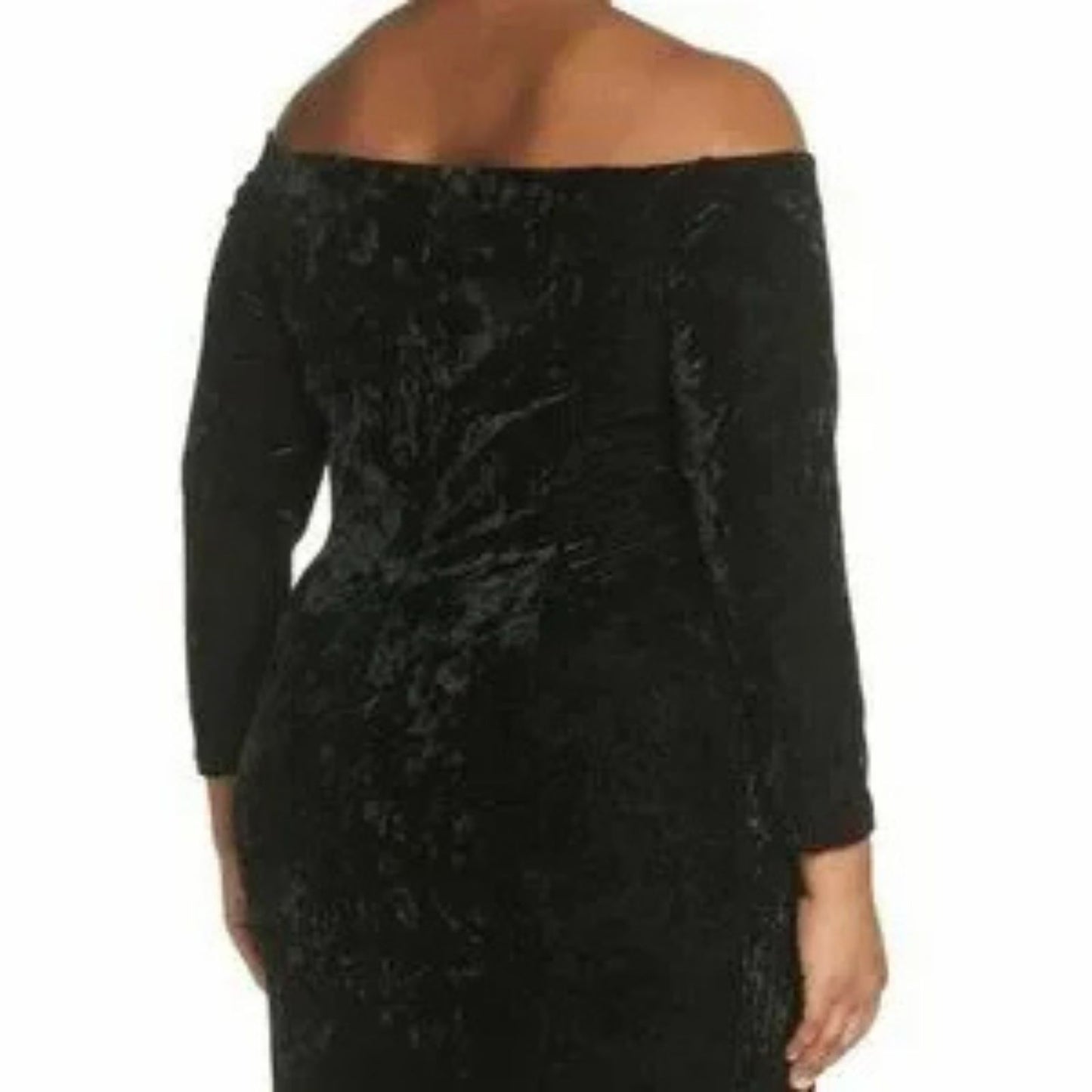 Eliza J Off The Shoulder Black Crushed Velvet Dress Size 20W Women's Long Sleeve