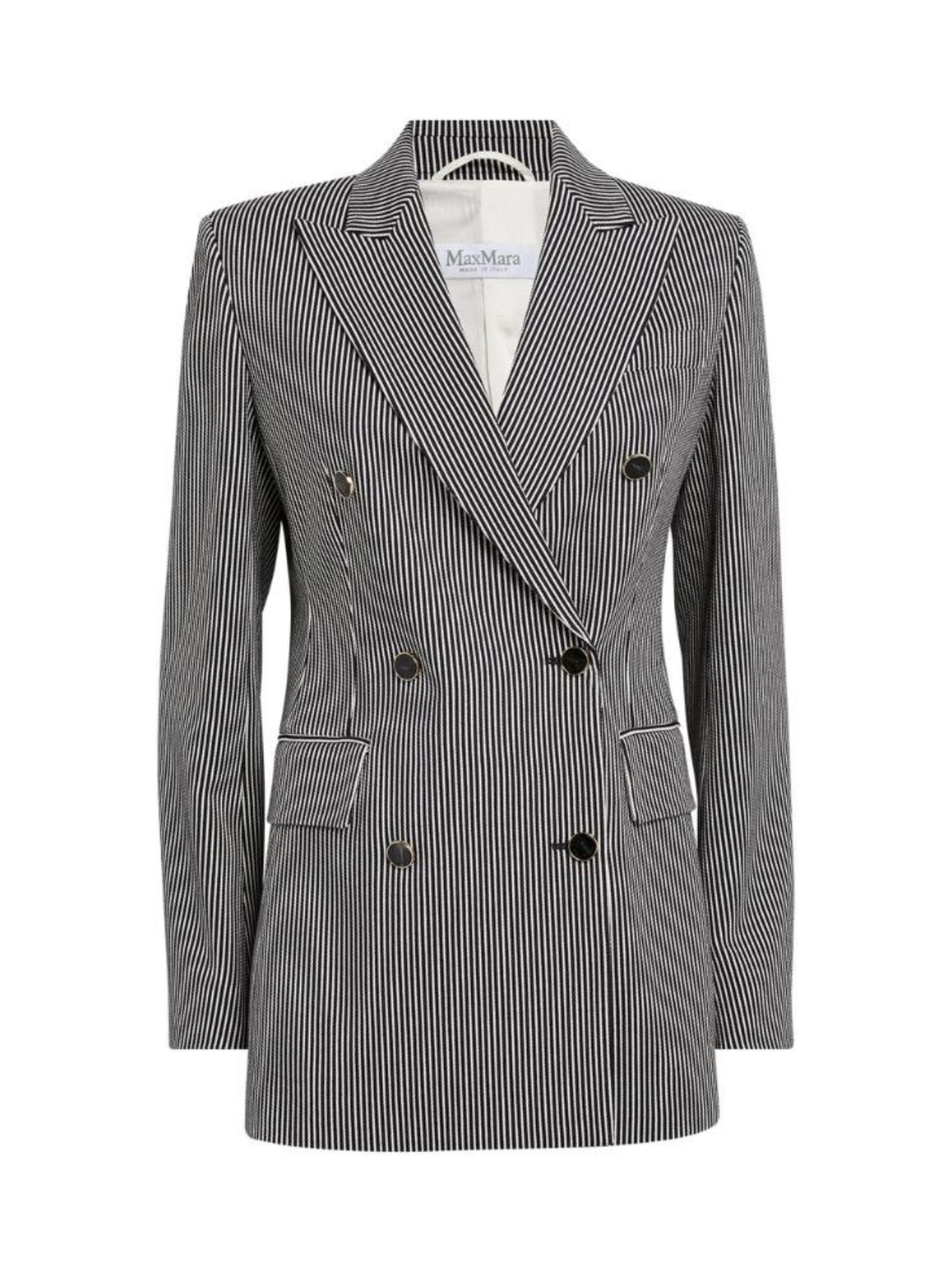 Black and White pinstripe blazer on a white background