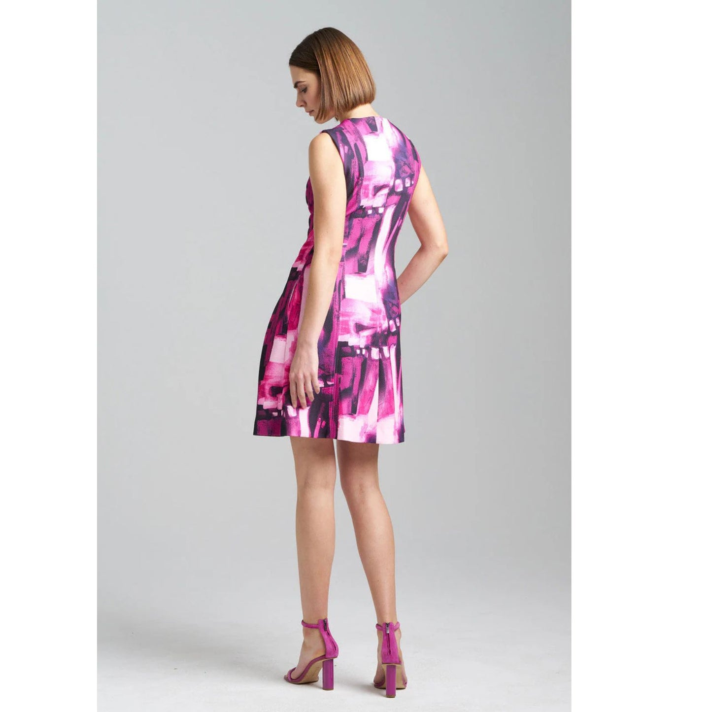 Natori Brushstroke Pleated Fit & Flare Dress Women's Size 16
