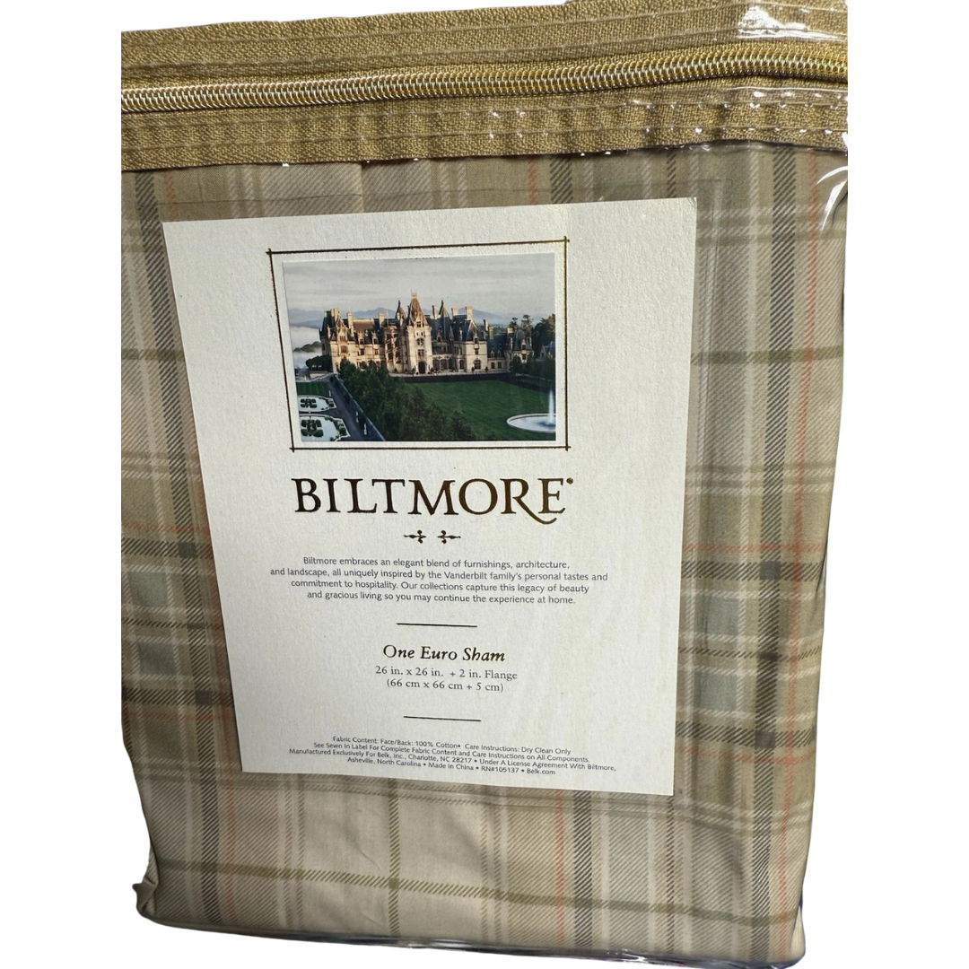 Biltmore Estate Euro Sham 26" Plaid 2" Flange Rosalee Pattern Bundle Of Three