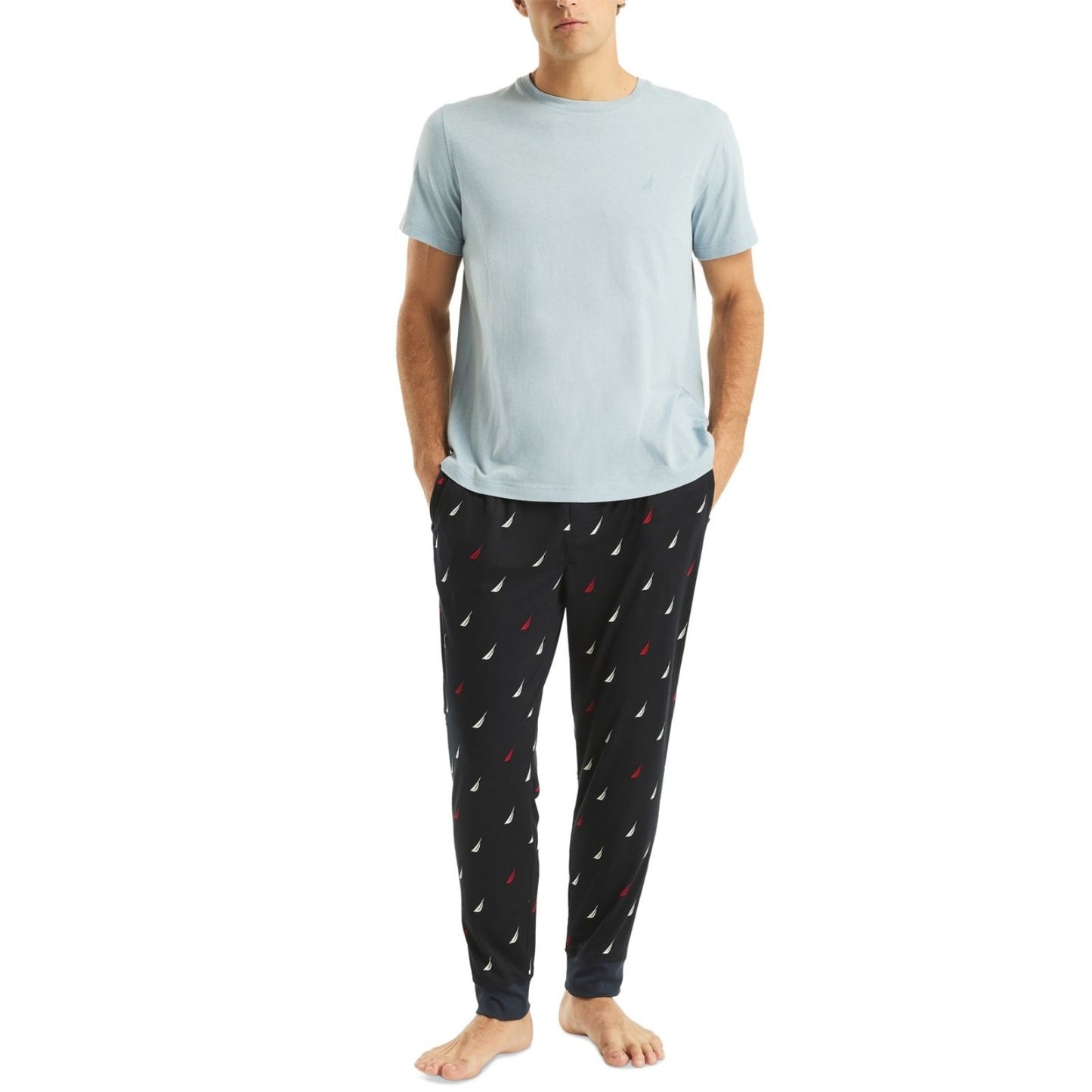 Nautica Classic-Fit Stretch Sleep Joggers Navy Blue Logo Men's Size Large