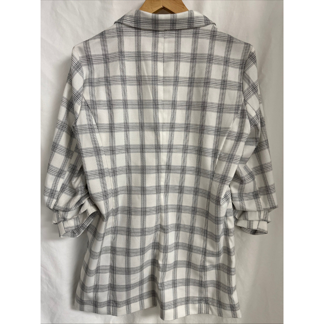 Rachel Zoe Plaid Blazer Women's Medium Relaxed Oversized Ruched 3/4 Sleeve Black And White