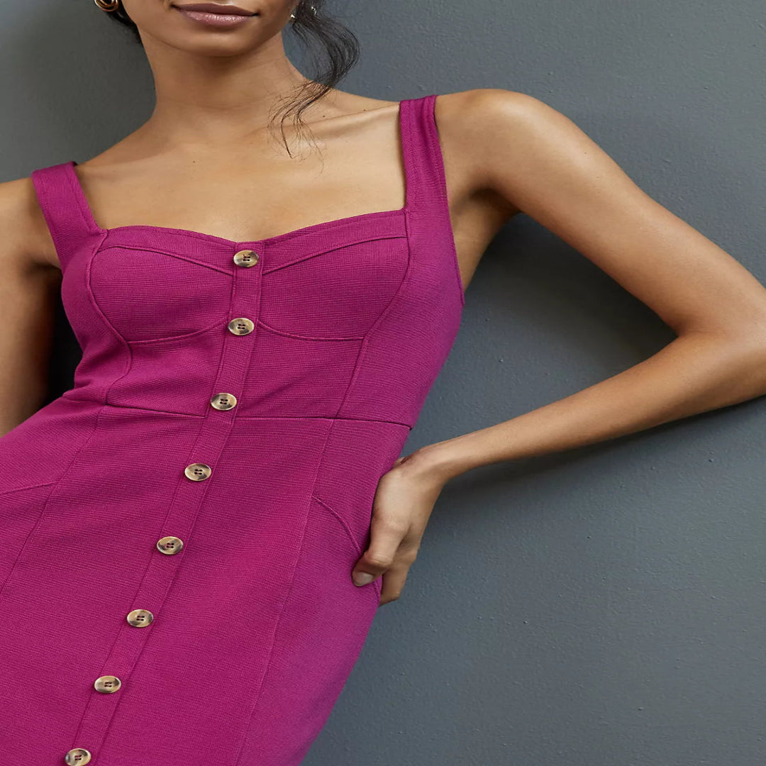 Anthropologie Maeve Knit Midi Dress Women's Size 8 Stretch Wildberry Sweetheart Neckline