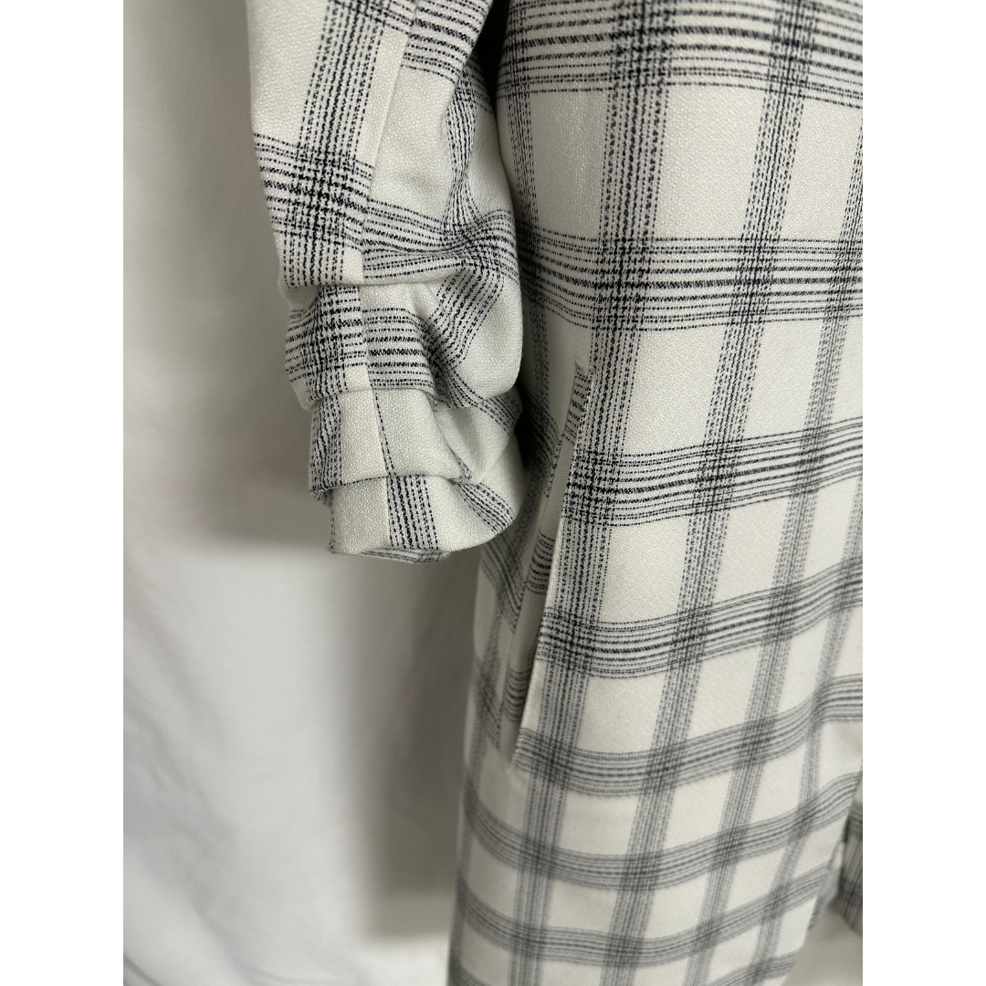 Rachel Zoe Plaid Blazer Women's Medium Relaxed Oversized Ruched 3/4 Sleeve Black And White