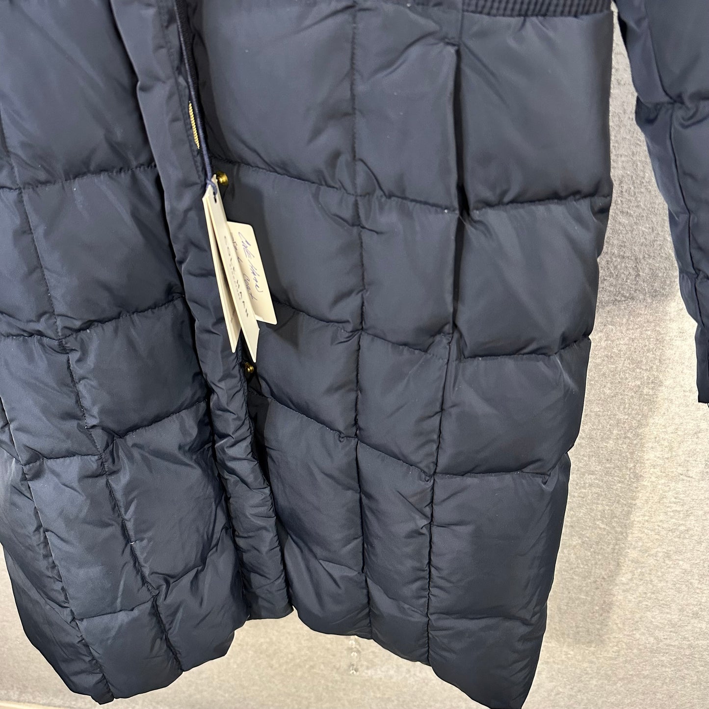 Cole Haan Down Puffer Coat Women's Size Large Hooded Parka Navy Blue - Good Depth On Pockets