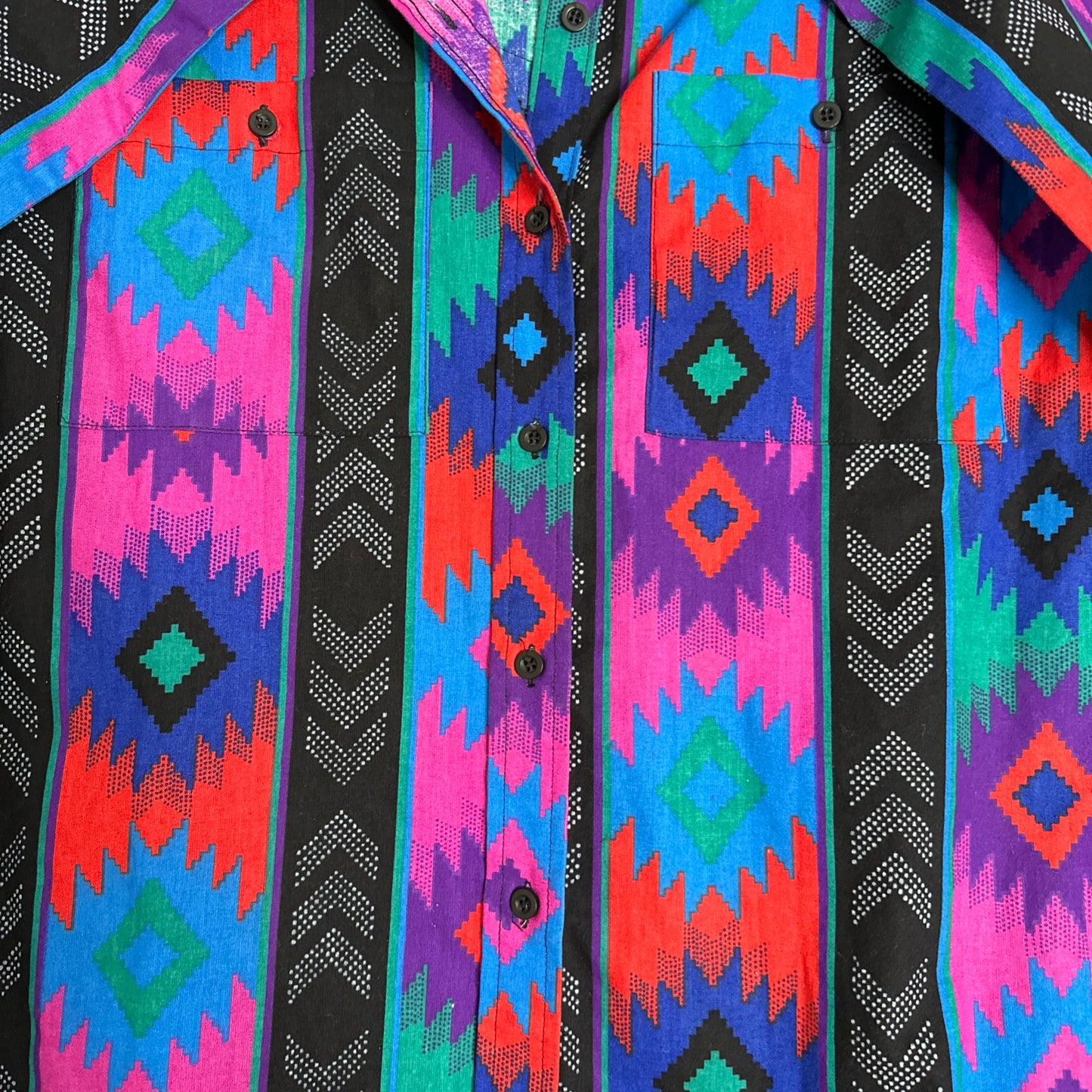 Vintage Roper Frontier Series Womens Southwestern Aztec Geometric Motif Button Front Top Size Large