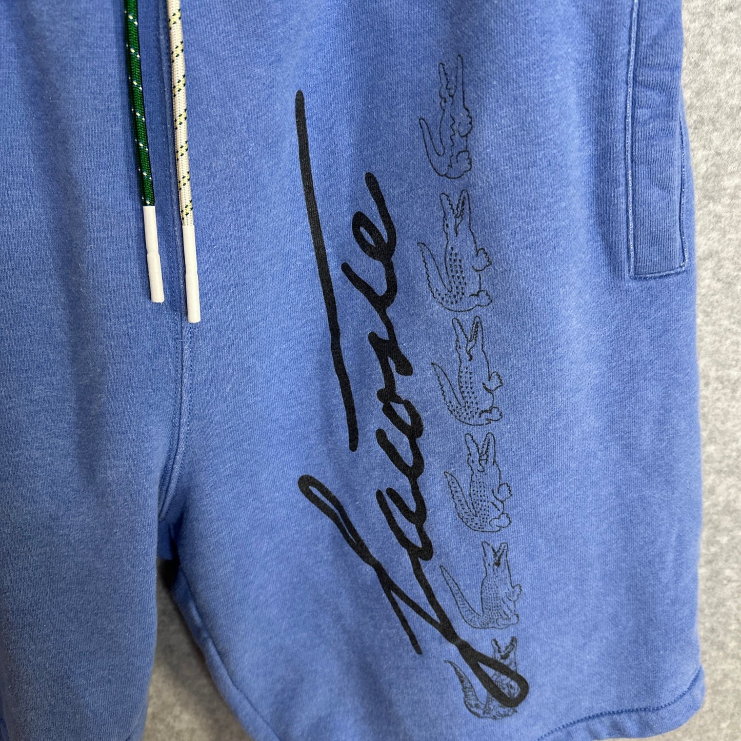 Lacoste Men's Signature Print Cotton Fleece Shorts Blue Size Large
