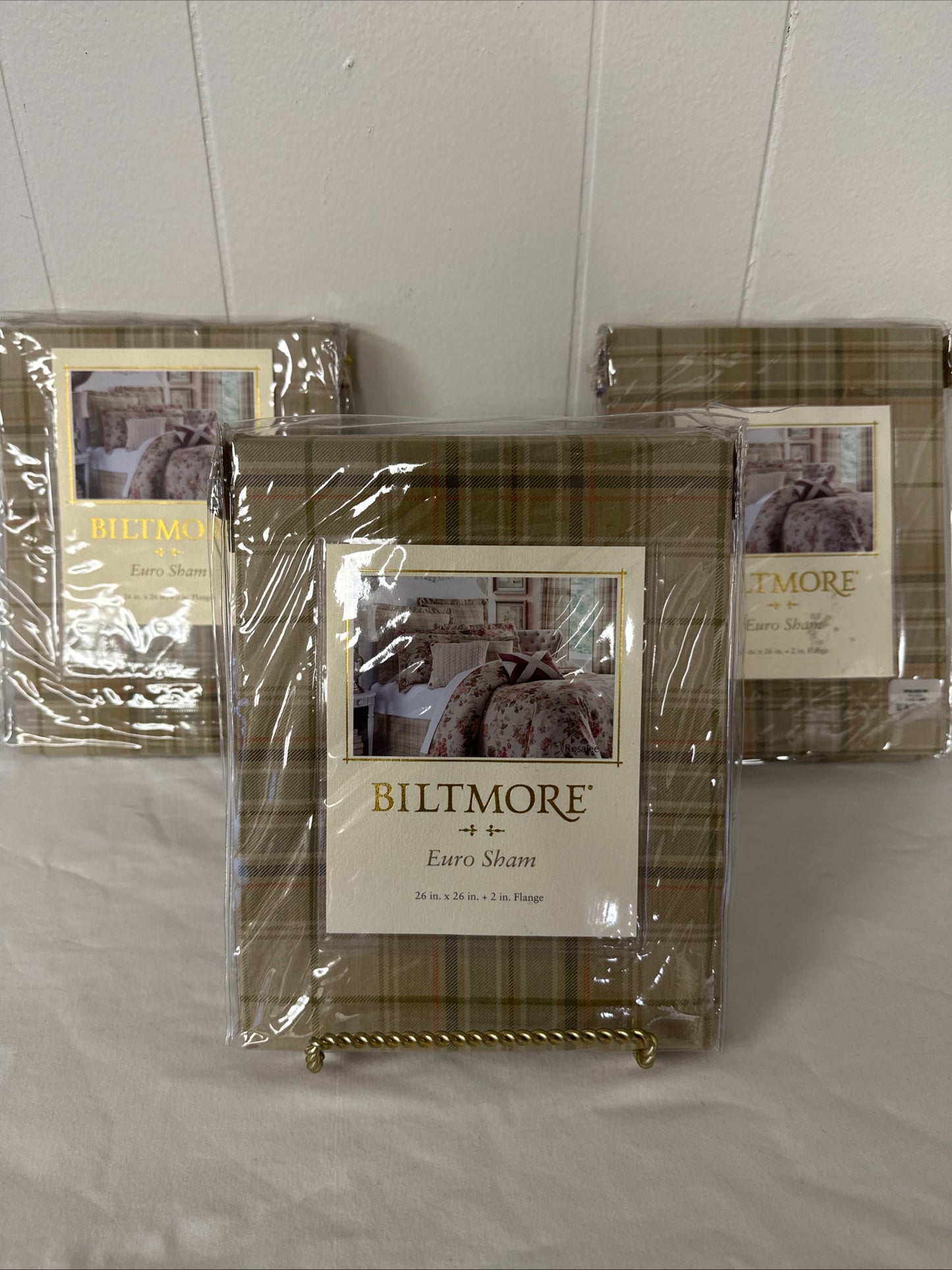 Biltmore Estate Euro Sham 26" Plaid 2" Flange Rosalee Pattern Bundle Of Three