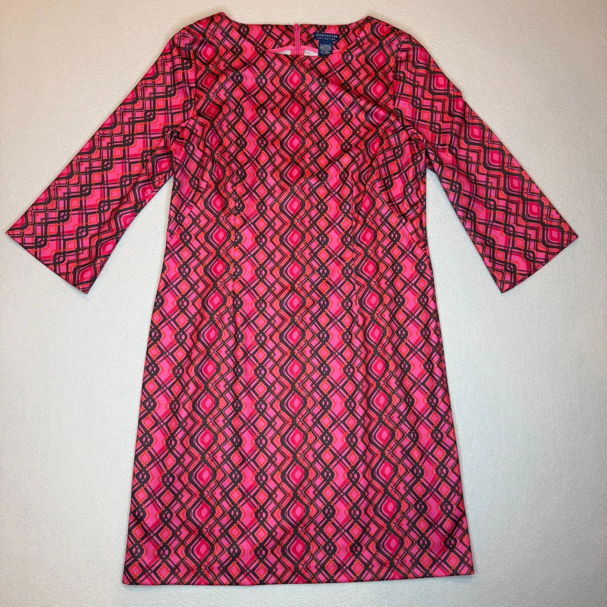 Doncaster Collection Women's Geometric Pattern 3/4 Sleeve Shift Dress Size 8
