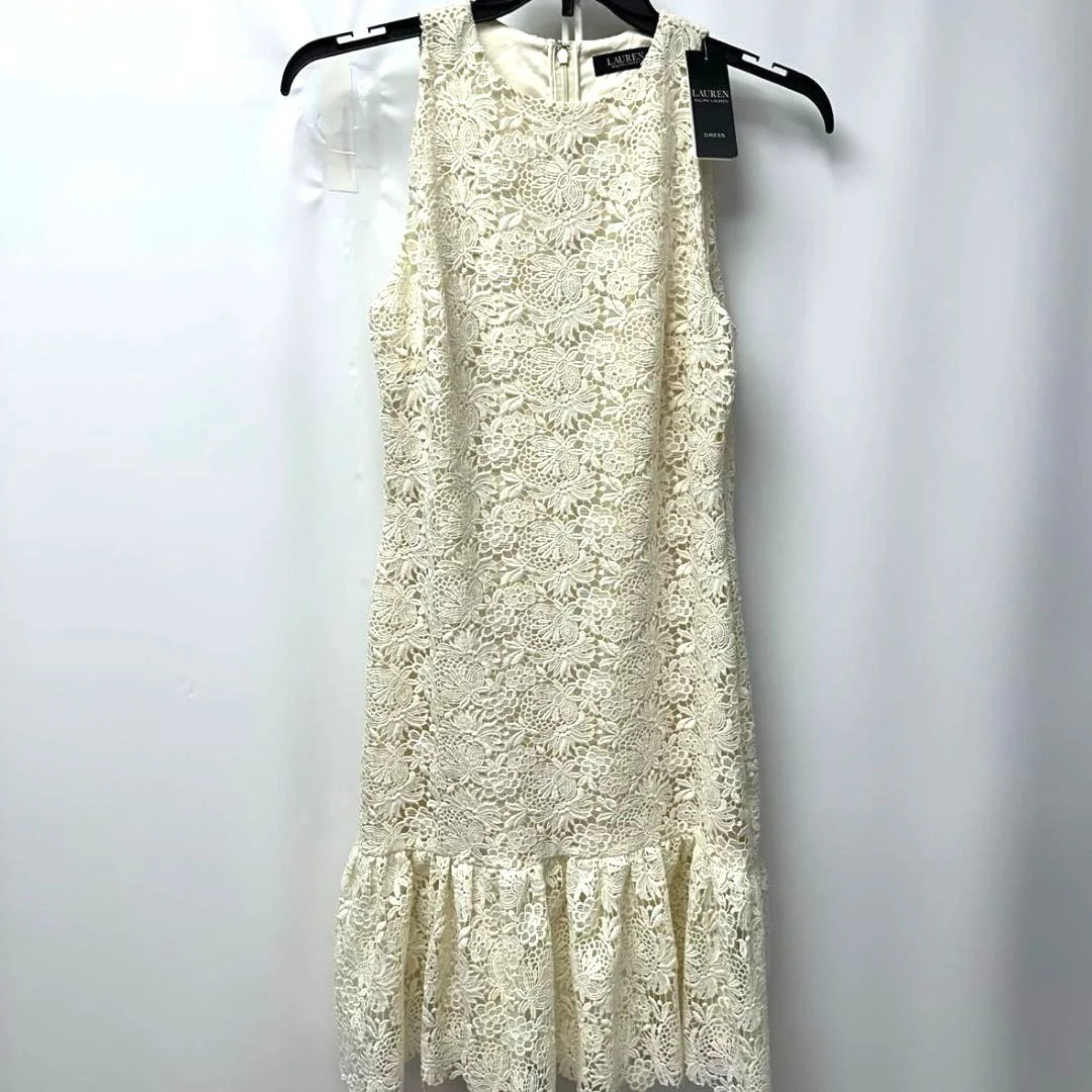 Lauren Ralph Lauren Sleeveless Lace Cocktail Dress Pale Cream Women's Size 8