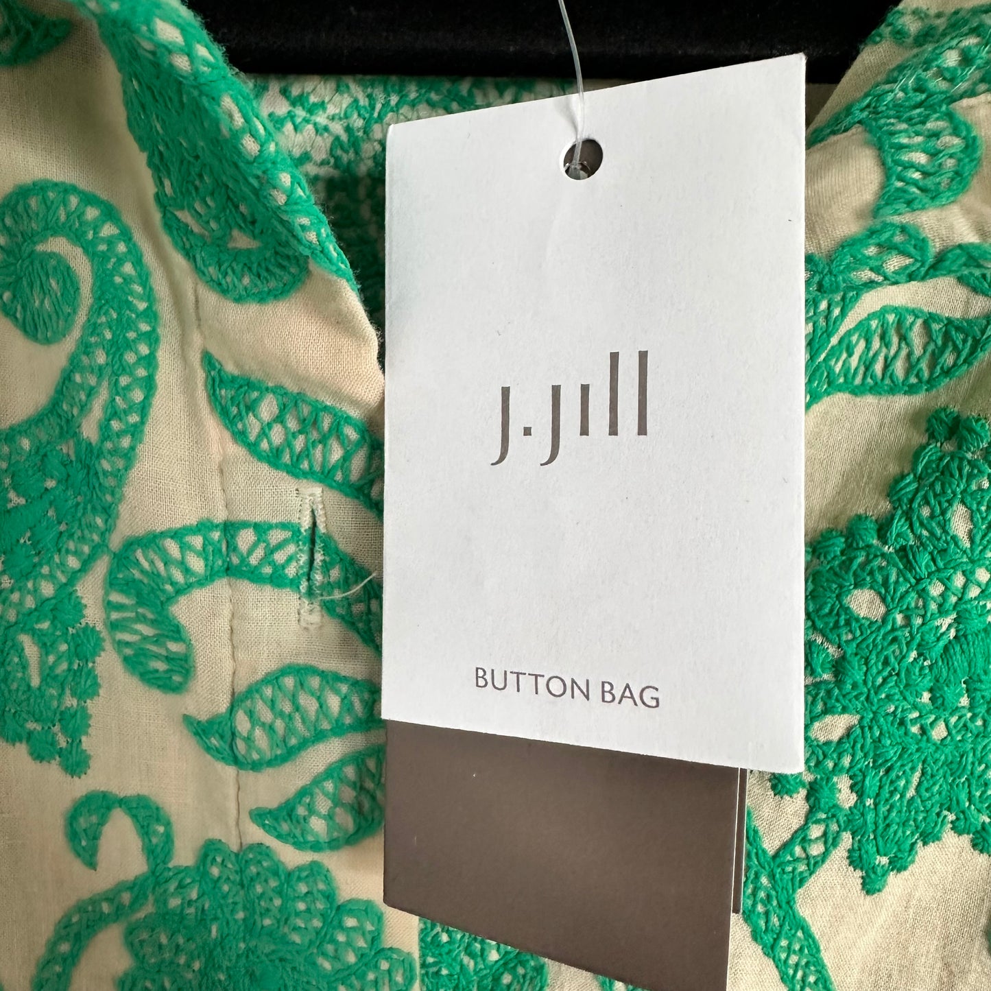 J. Jill Embroidered A-Line Midi Shirtdress Women's Small 3/4 Sleeve Pockets French Beige & Aquamarine