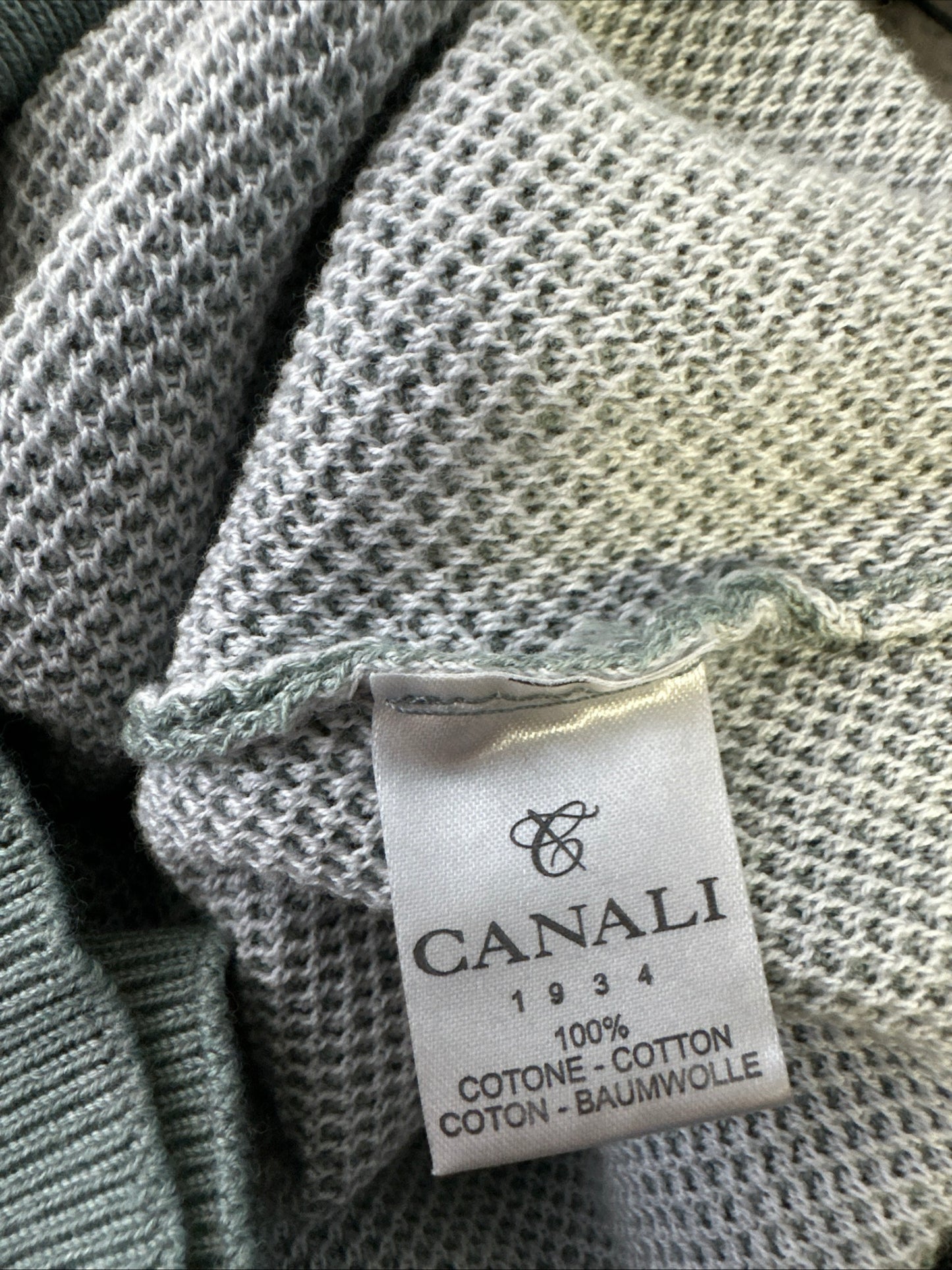 I'm sorry, I've been purchased. Looking for Canali? Let us know. Canali Melange Sweater Men's IT 52 US Large Light Green Textured Crewneck