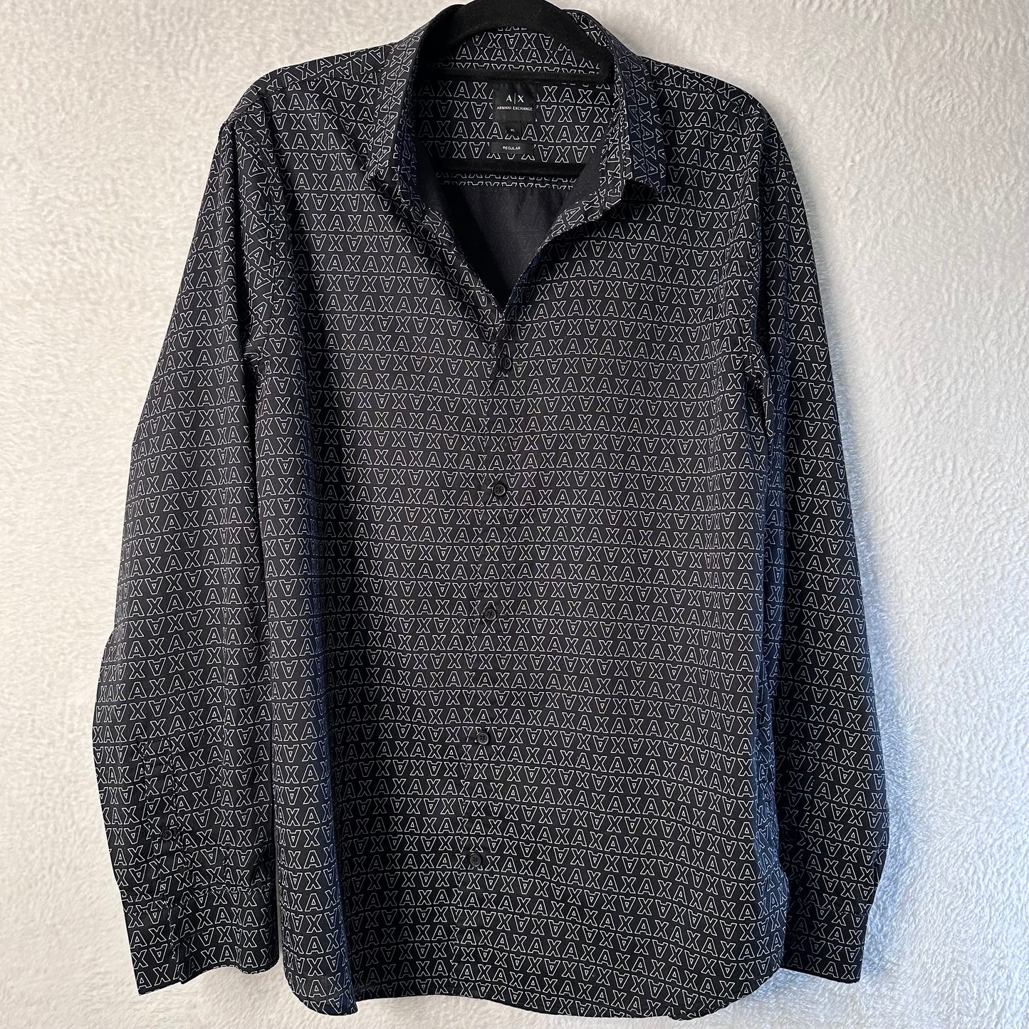 Armani Exchange Shirt Mens XL Micro AX Logo Long Sleeve Woven Cotton