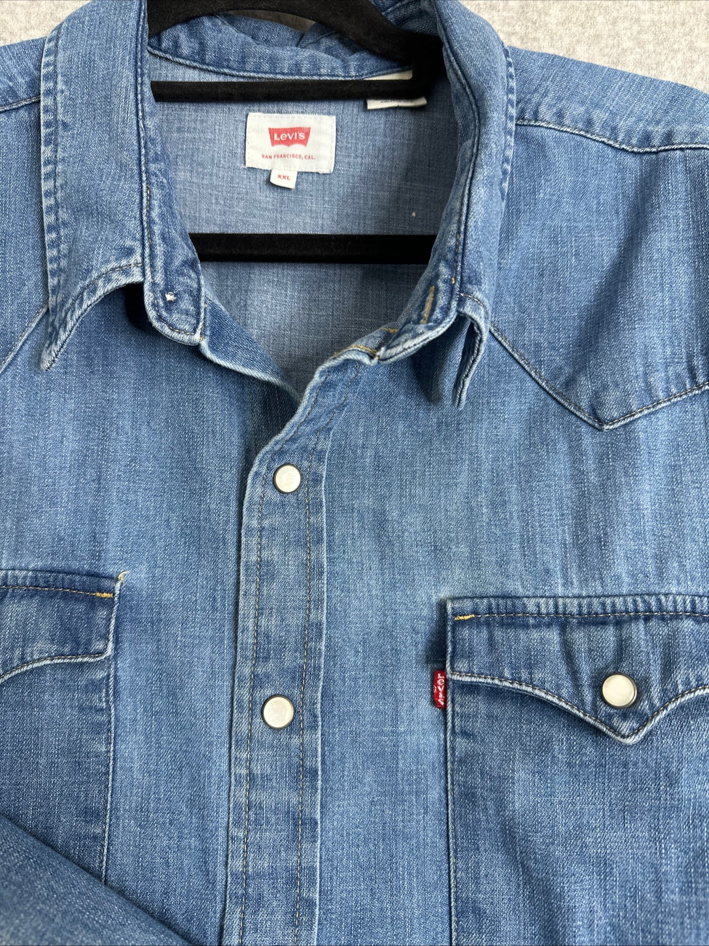 Levi's Western Medium Wash Denim Pearl Snap Button-Up Shirt Men's XXL