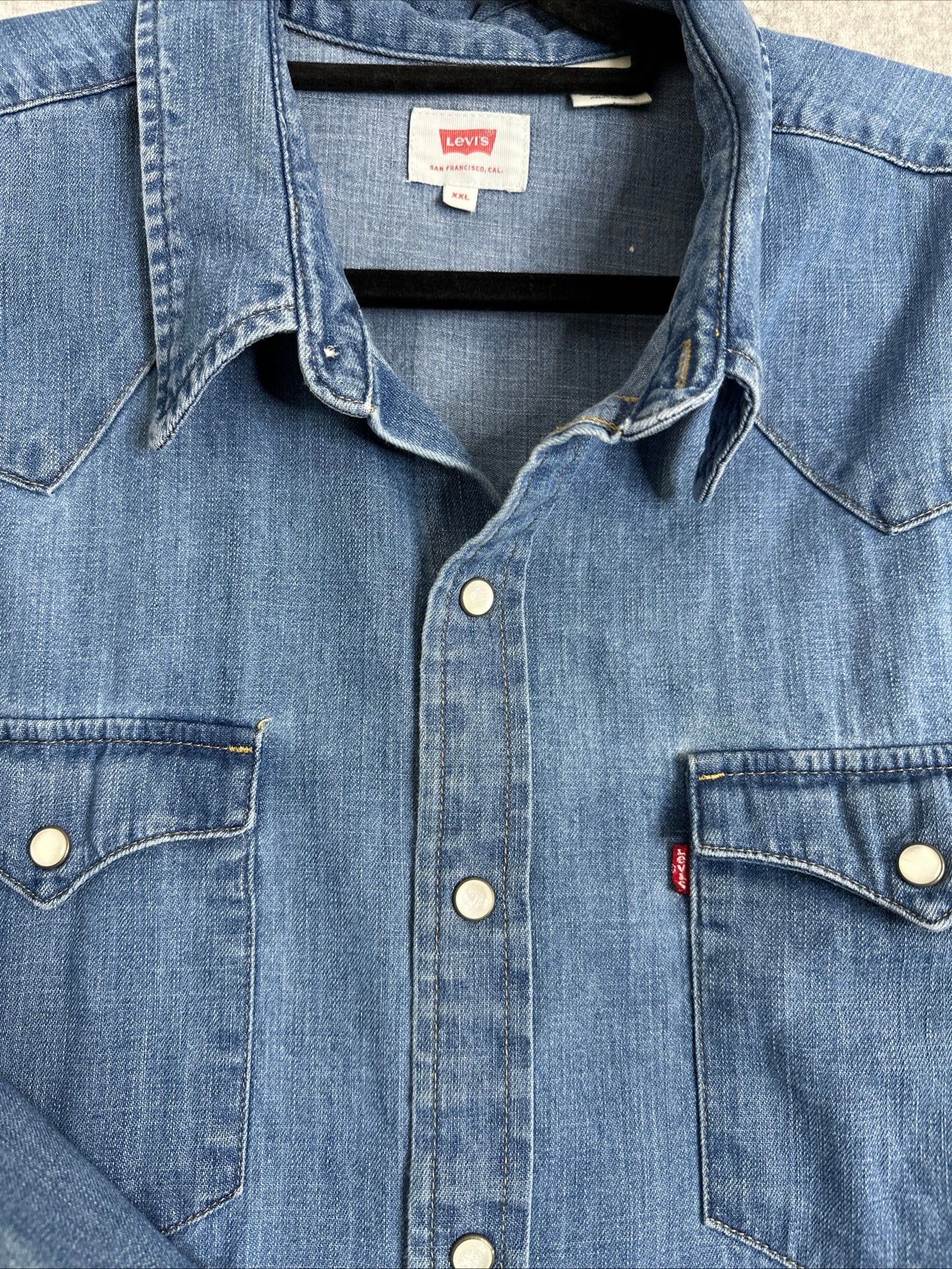 Levi's Western Medium Wash Denim Pearl Snap Button-Up Shirt Men's XXL