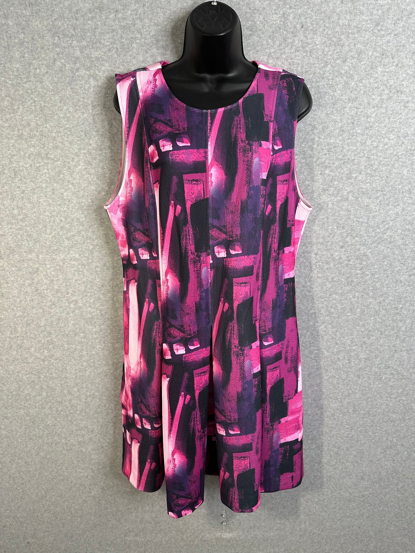 Natori Brushstroke Magenta Pleated Fit & Flare Dress Women's Size 16
