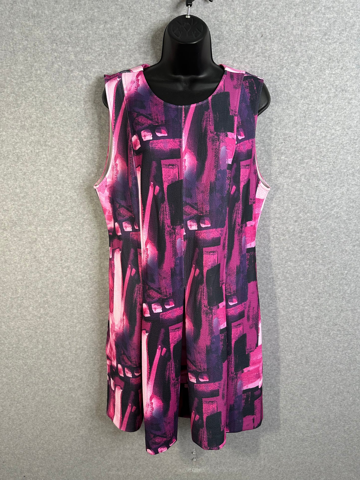 Natori Brushstroke Magenta Pleated Fit & Flare Dress Women's Size 16