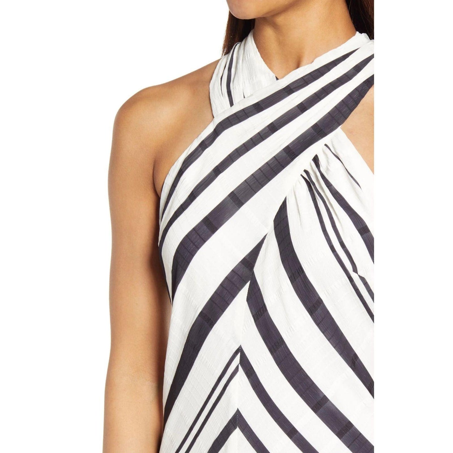 Sam Edelman Cross Neck Dress Chevron Pattern Black & White Stripe Women Size 6