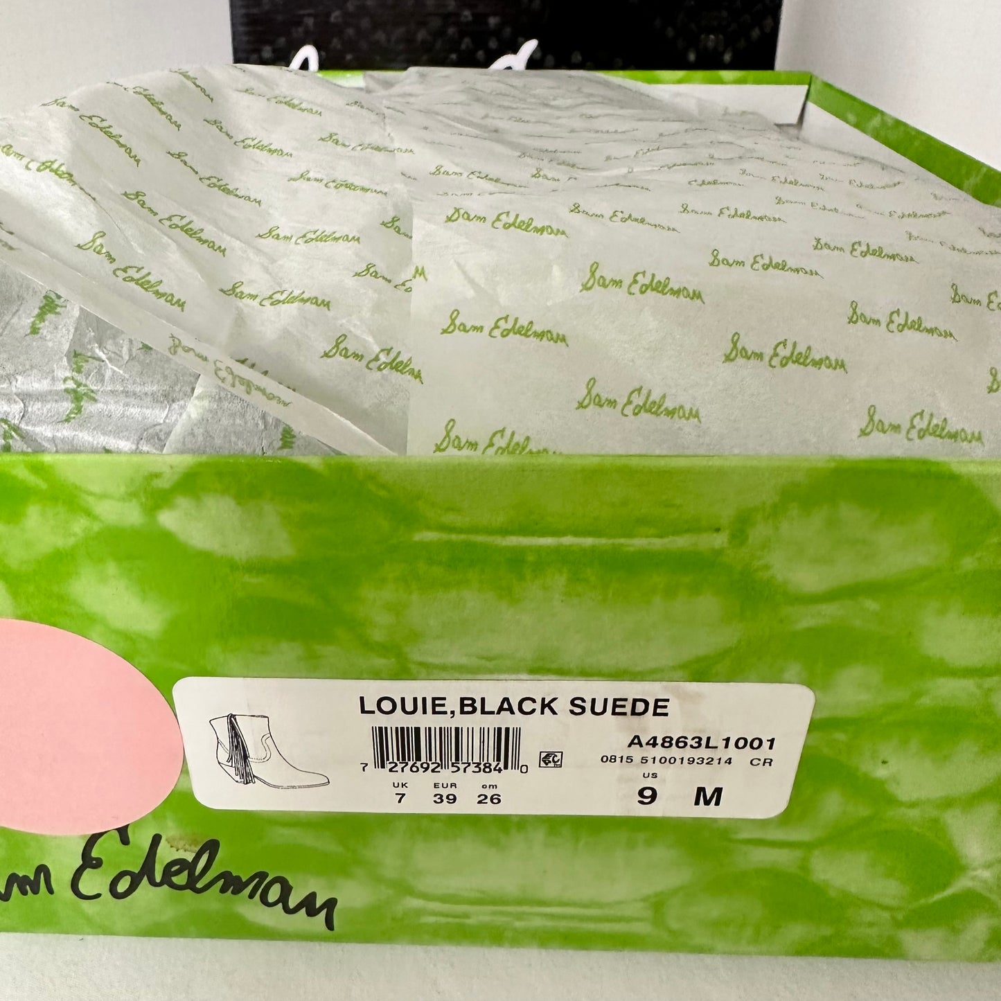 Sam Edelman Louie Ankle Boots Women's Size 9 Booties Black Suede Fringe Accent Almond Closed Toe