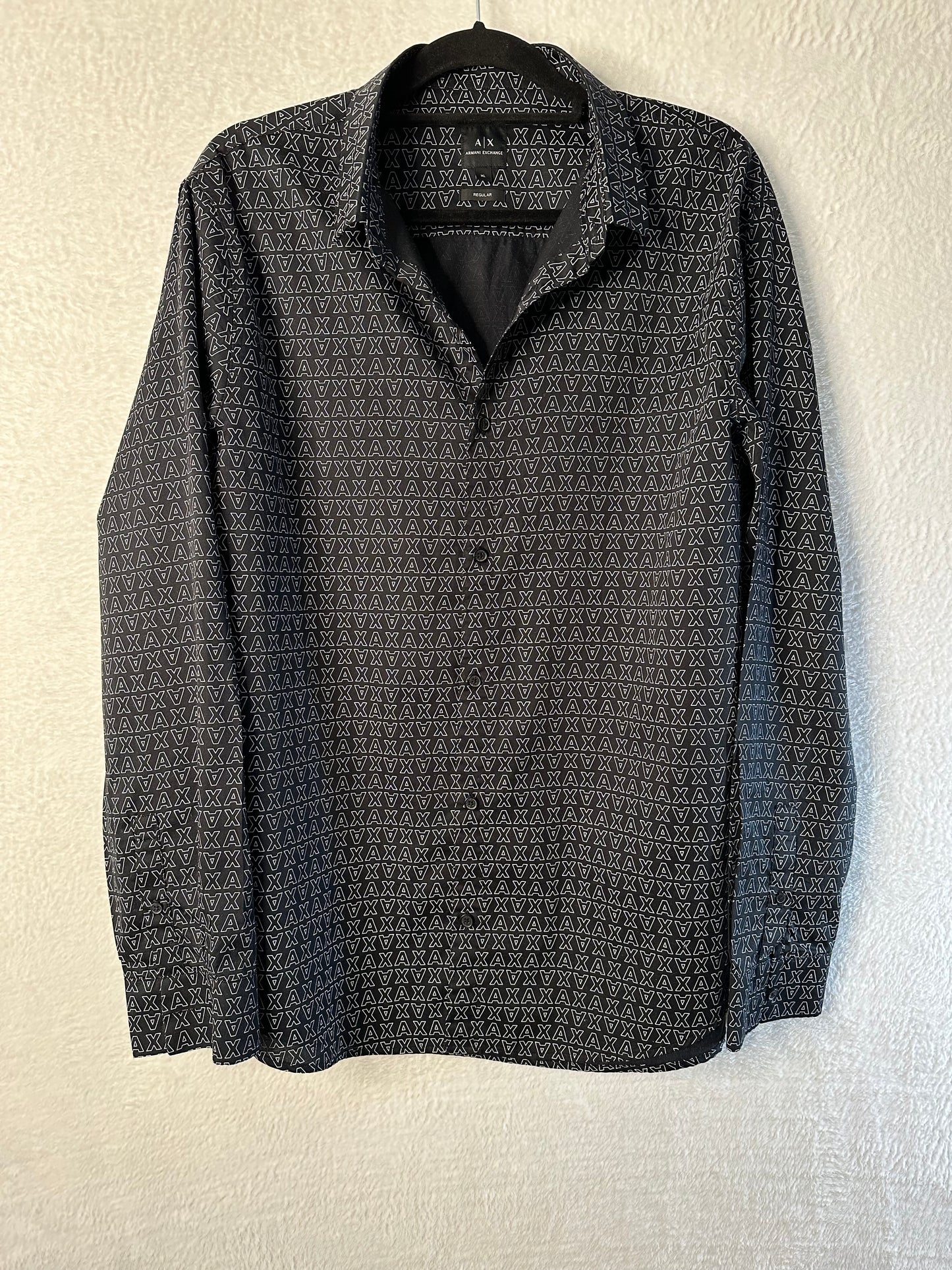 Armani Exchange Shirt Mens XL Micro AX Logo Long Sleeve Woven Cotton