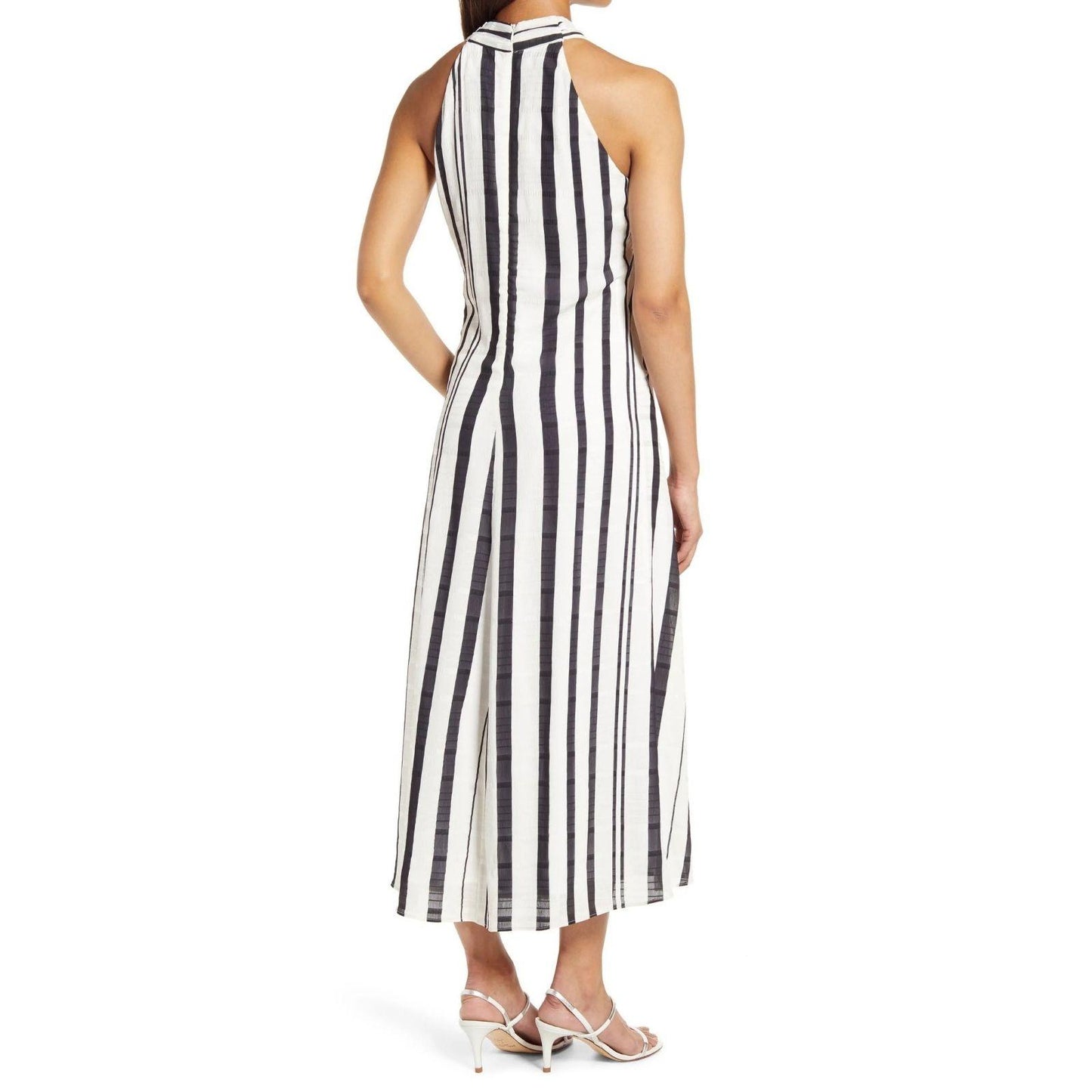 Sam Edelman Cross Neck Dress Chevron Pattern Black & White Stripe Women Size 6